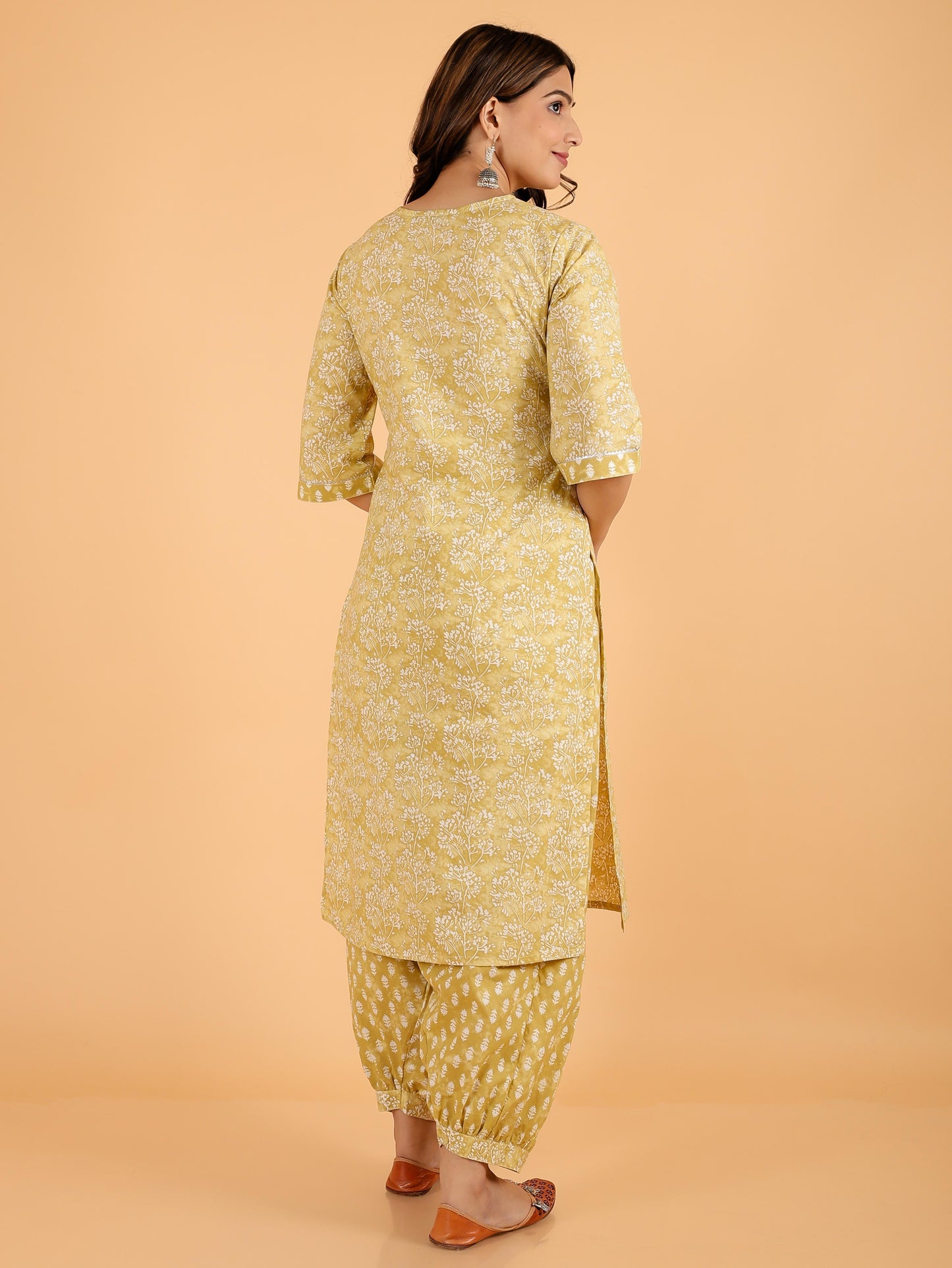 Soft Cotton Floral Straight Yellow Kurta