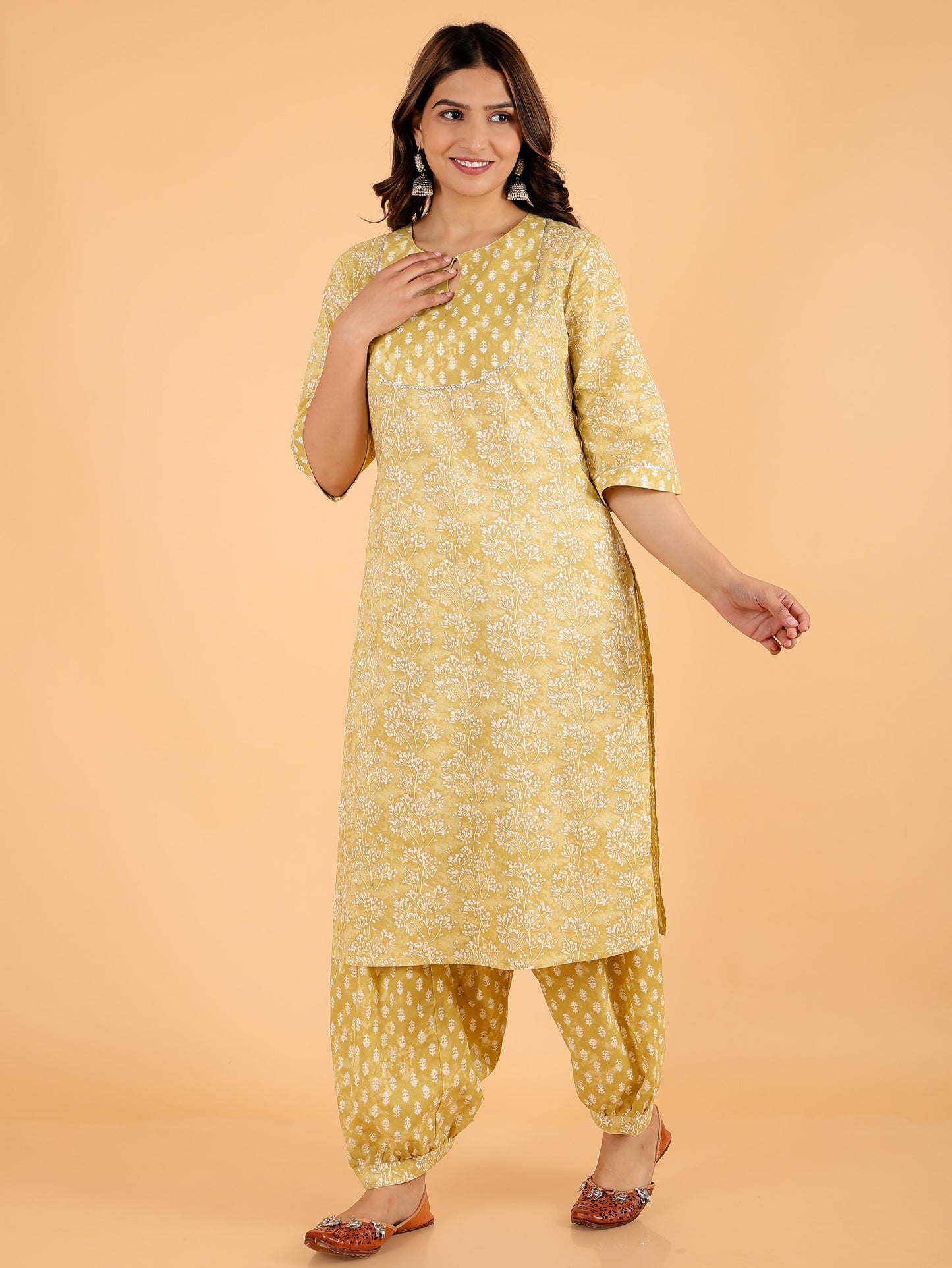 Soft Cotton Floral Straight Yellow Kurta