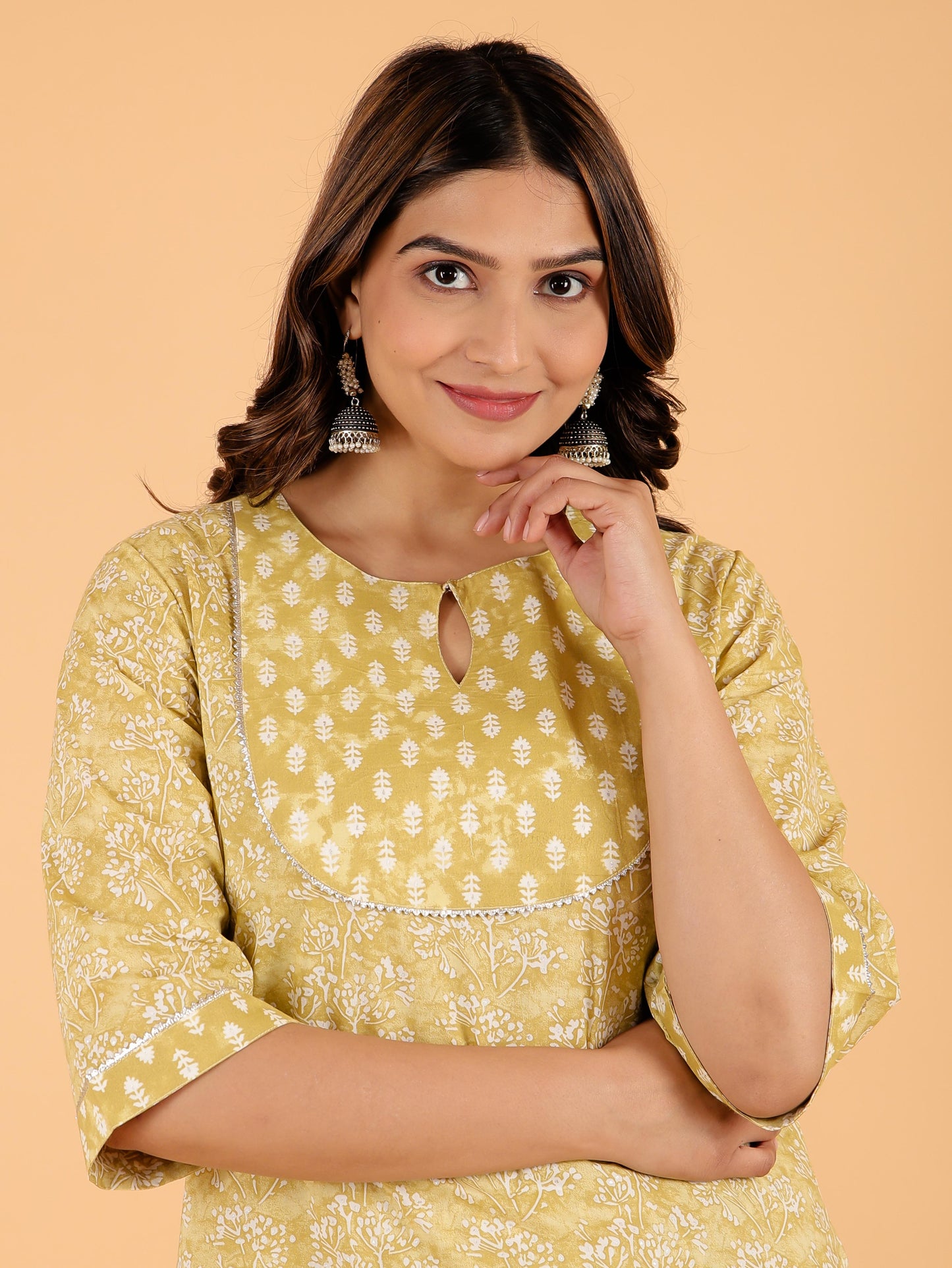 Soft Cotton Floral Straight Yellow Kurta