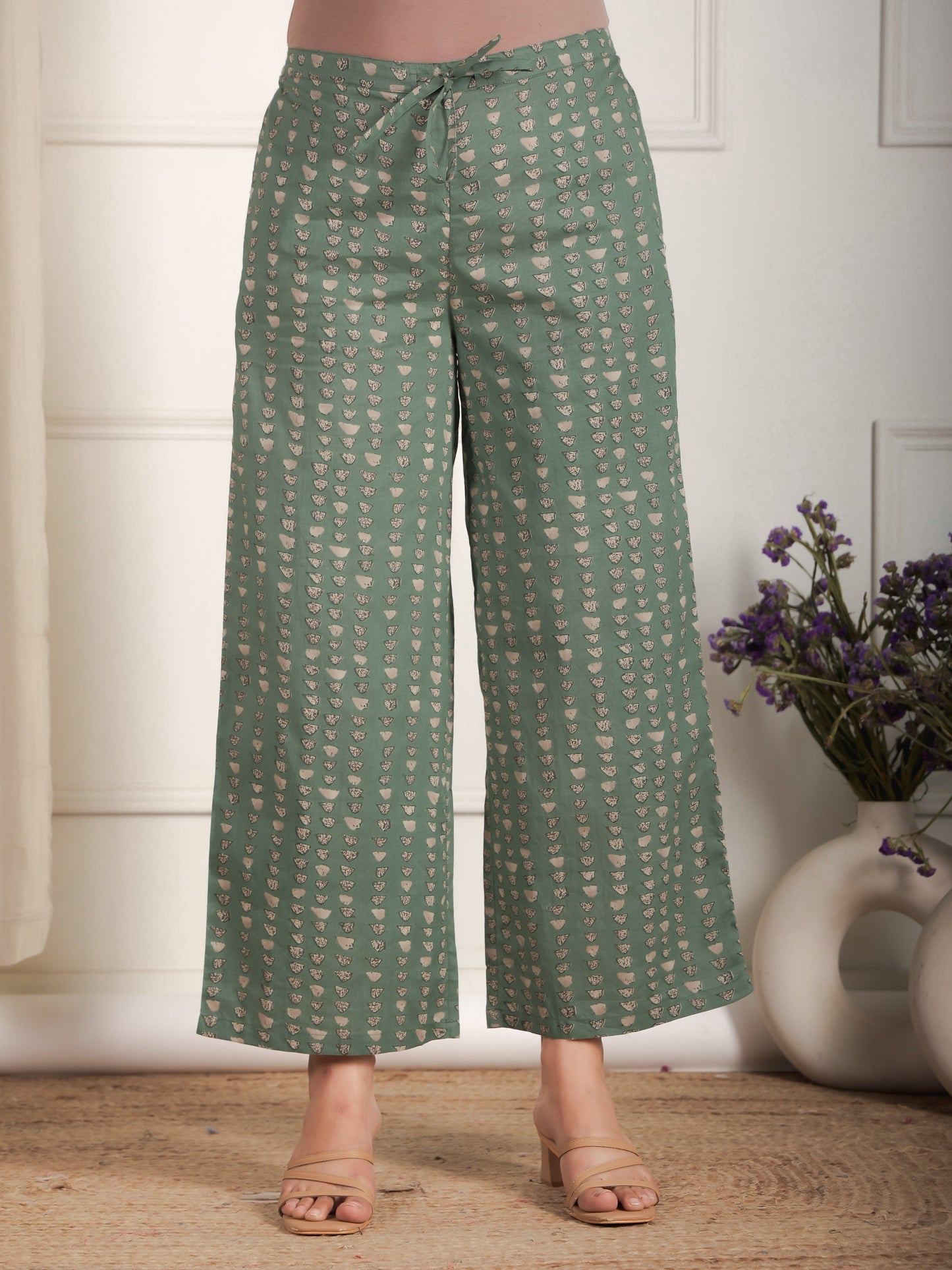 Soft Cotton Geometric Green Palazzo