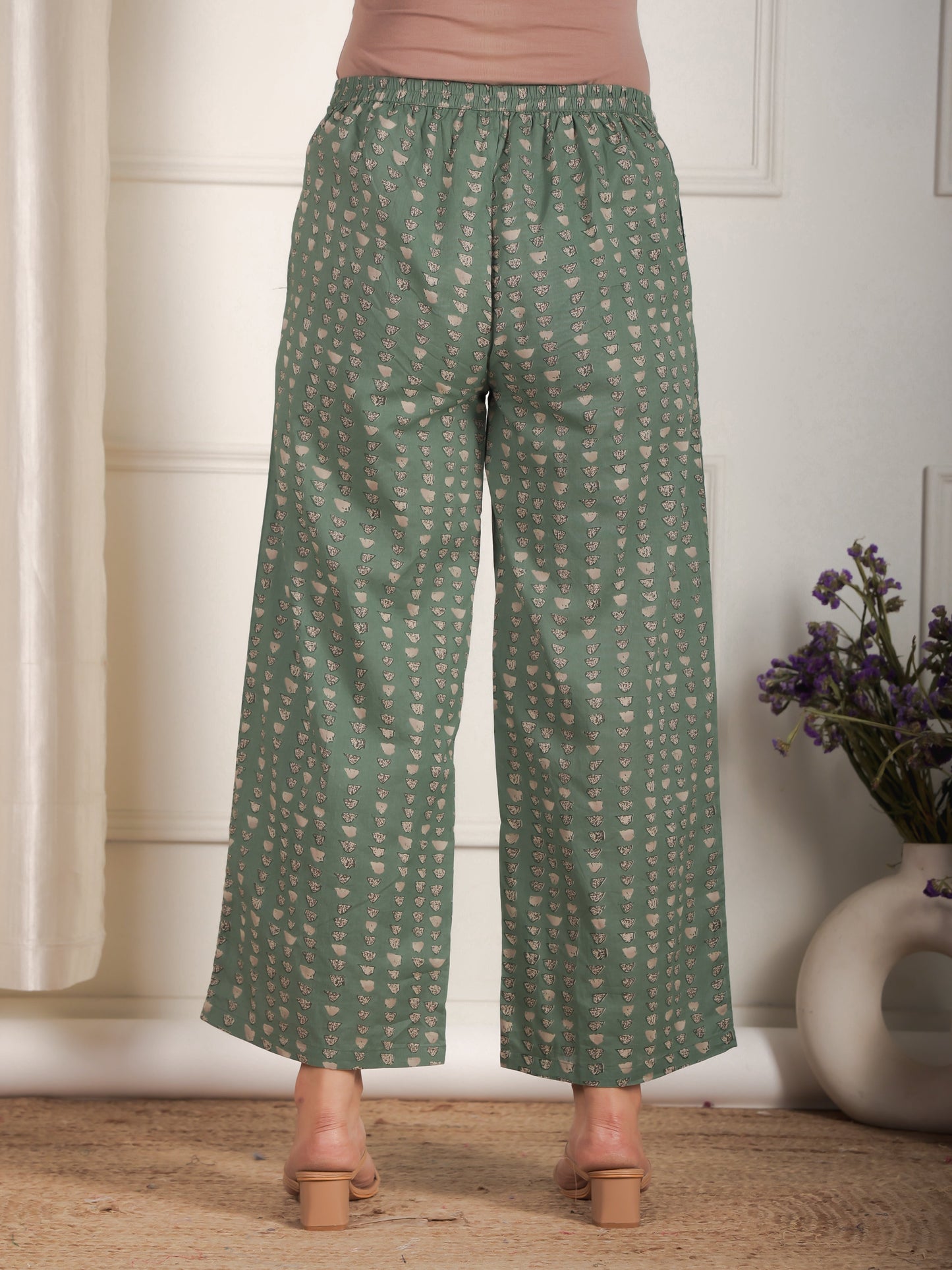 Soft Cotton Geometric Green Palazzo
