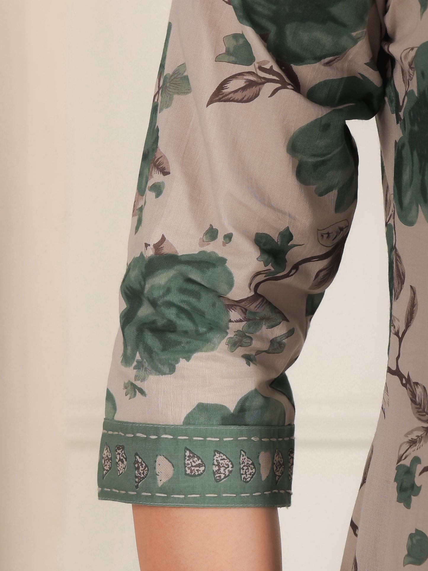 Embroidered Soft Cotton Floral Flared Grey Kurta