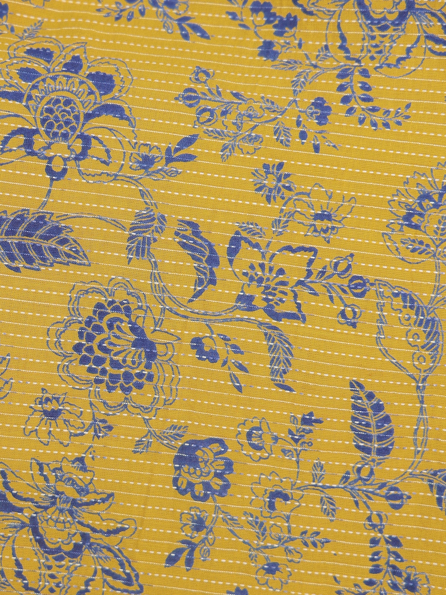 Kantha Cotton Floral Angrakha Yellow Dress with Necklace