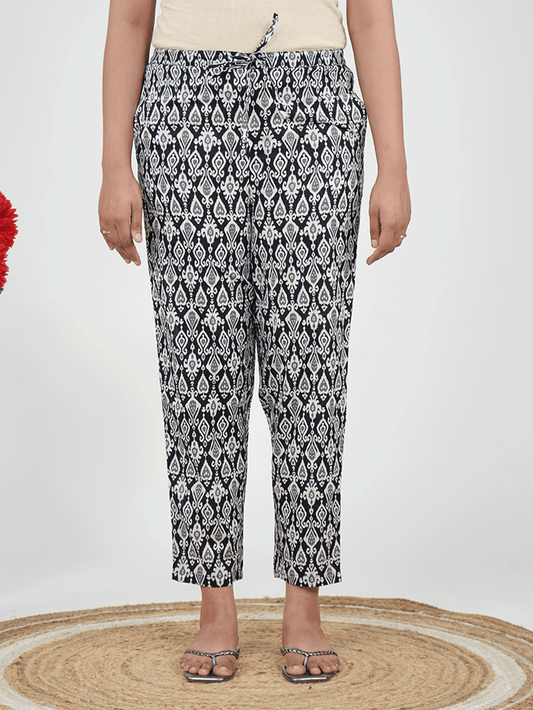Soft Cotton Ikat Black Tapered Trousers