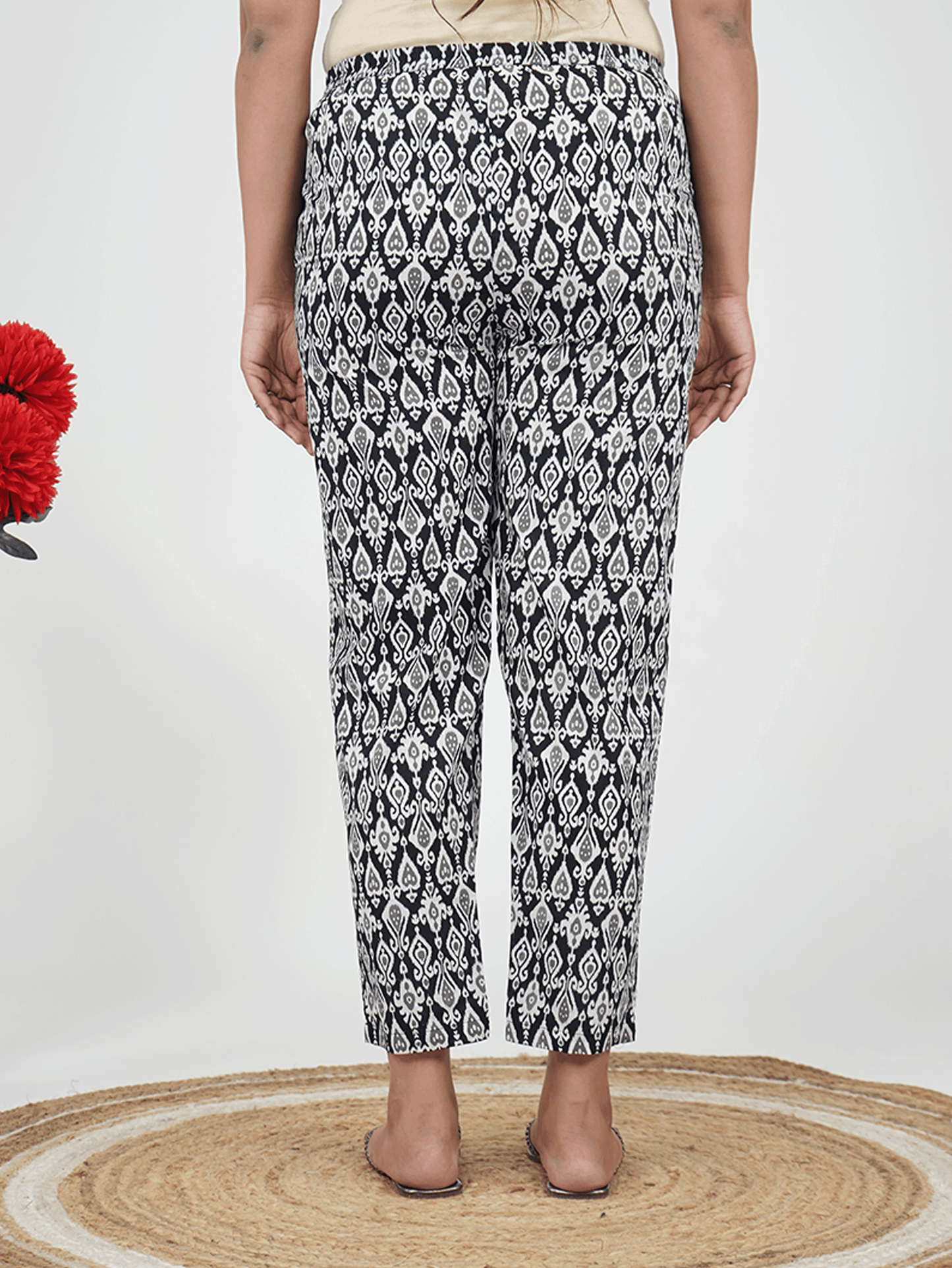 Soft Cotton Ikat Black Tapered Trousers