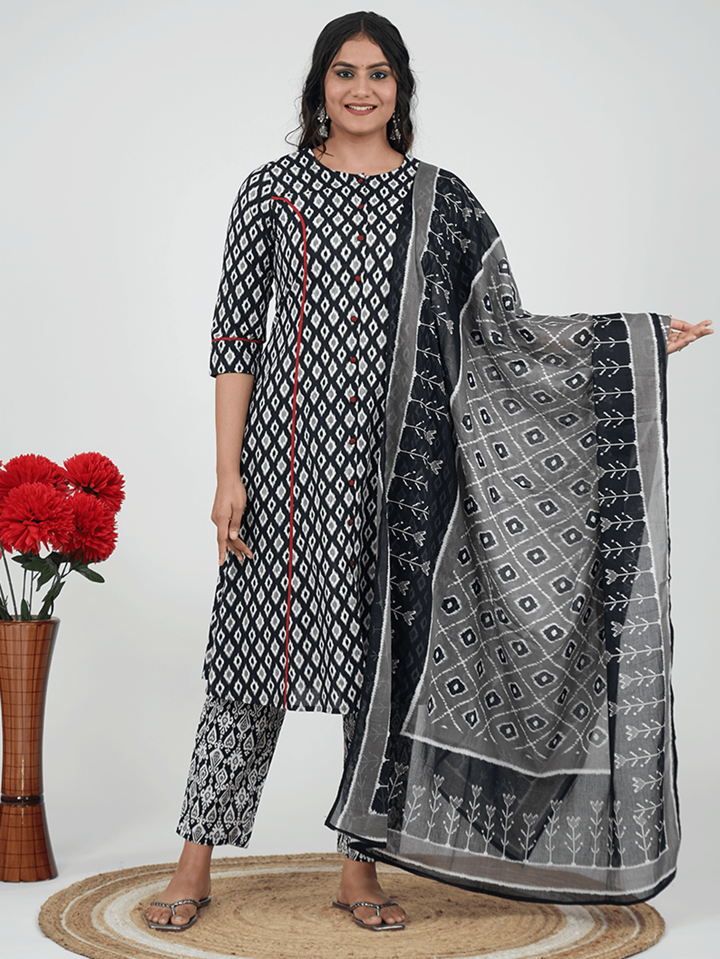 Cotton Voile Ikat Black Dupatta