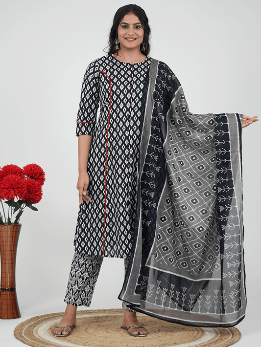 Cotton Voile Ikat Black Dupatta