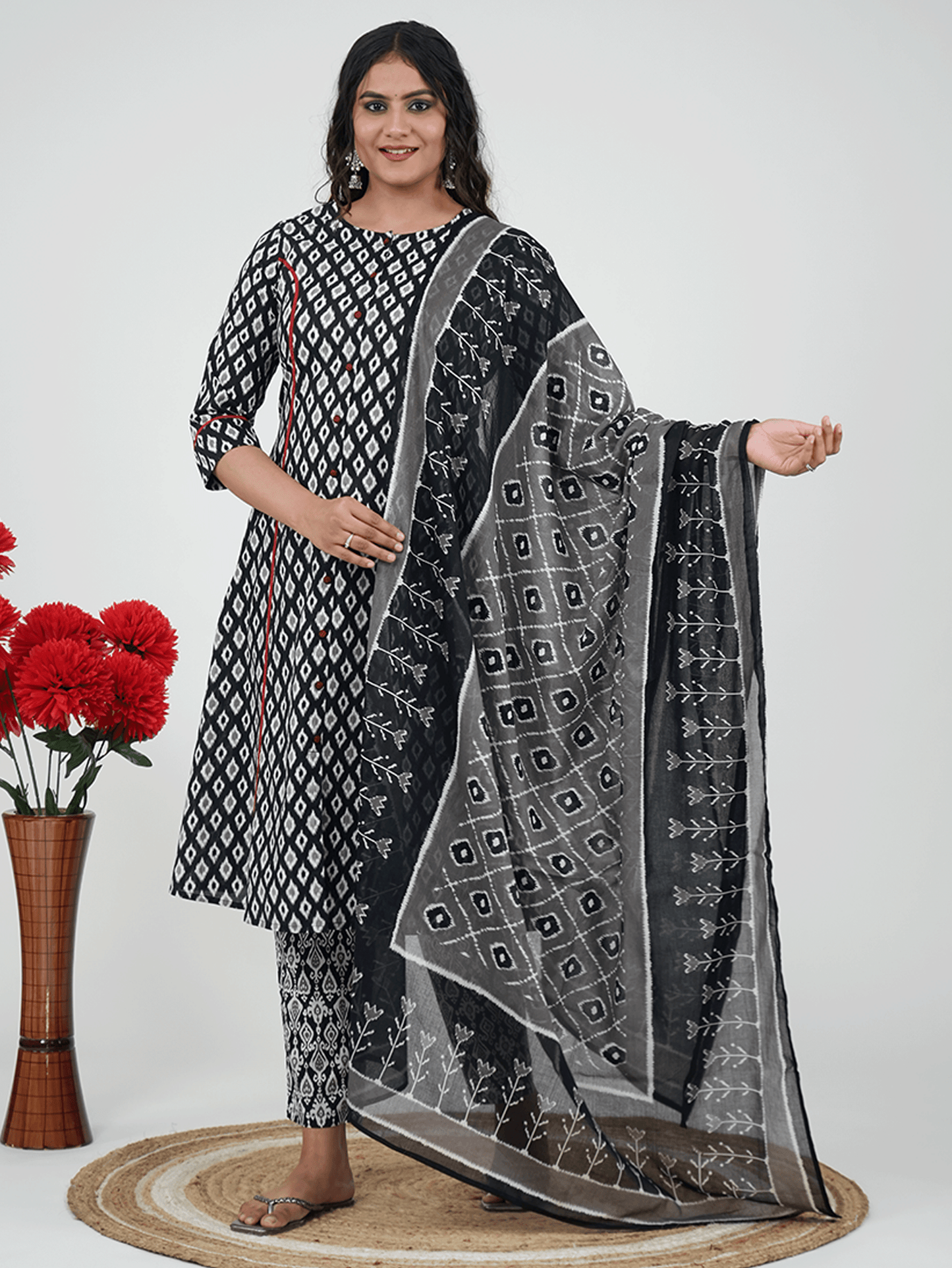 Cotton Voile Ikat Black Dupatta