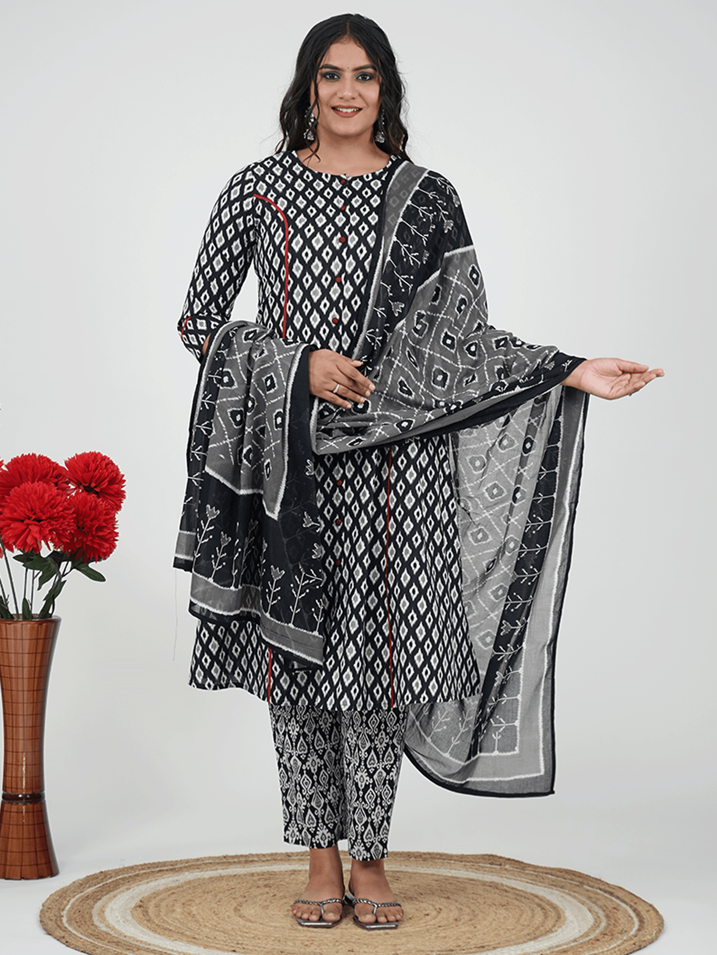 Cotton Voile Ikat Black Dupatta