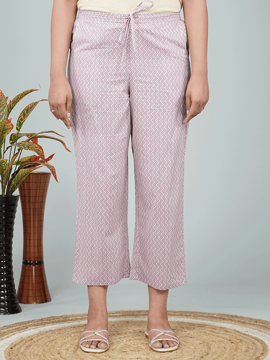 Soft Cotton Striped Purple Tapered Trousers