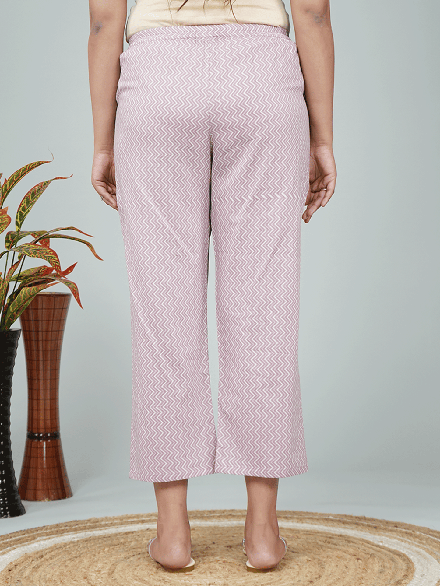 Soft Cotton Striped Purple Tapered Trousers
