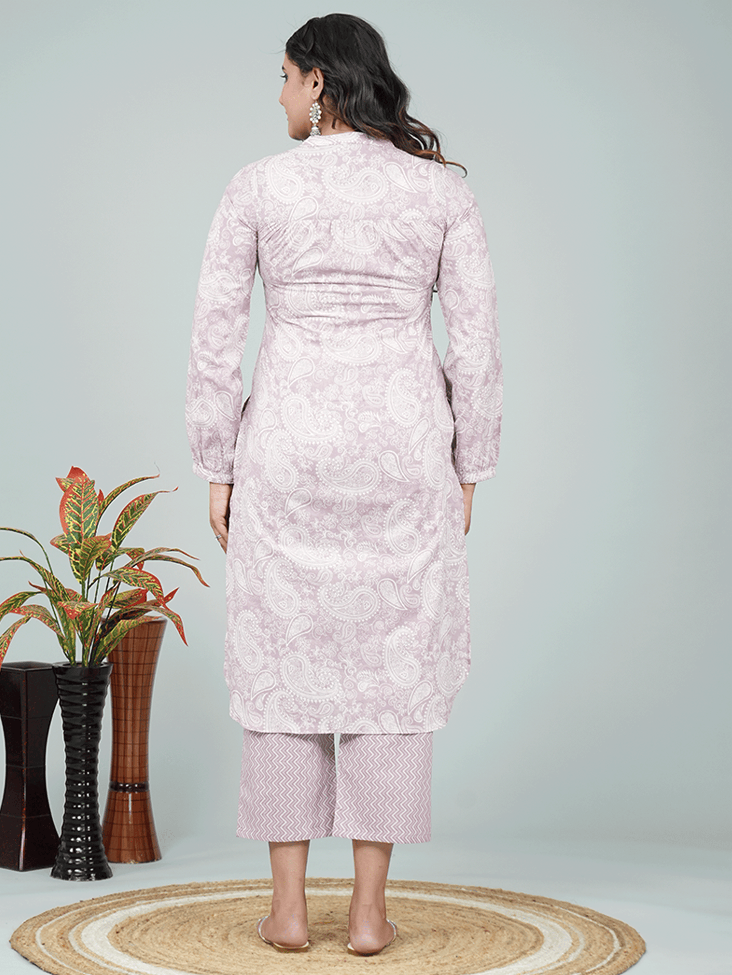 Soft Cotton Paisley Straight Purple Kurta