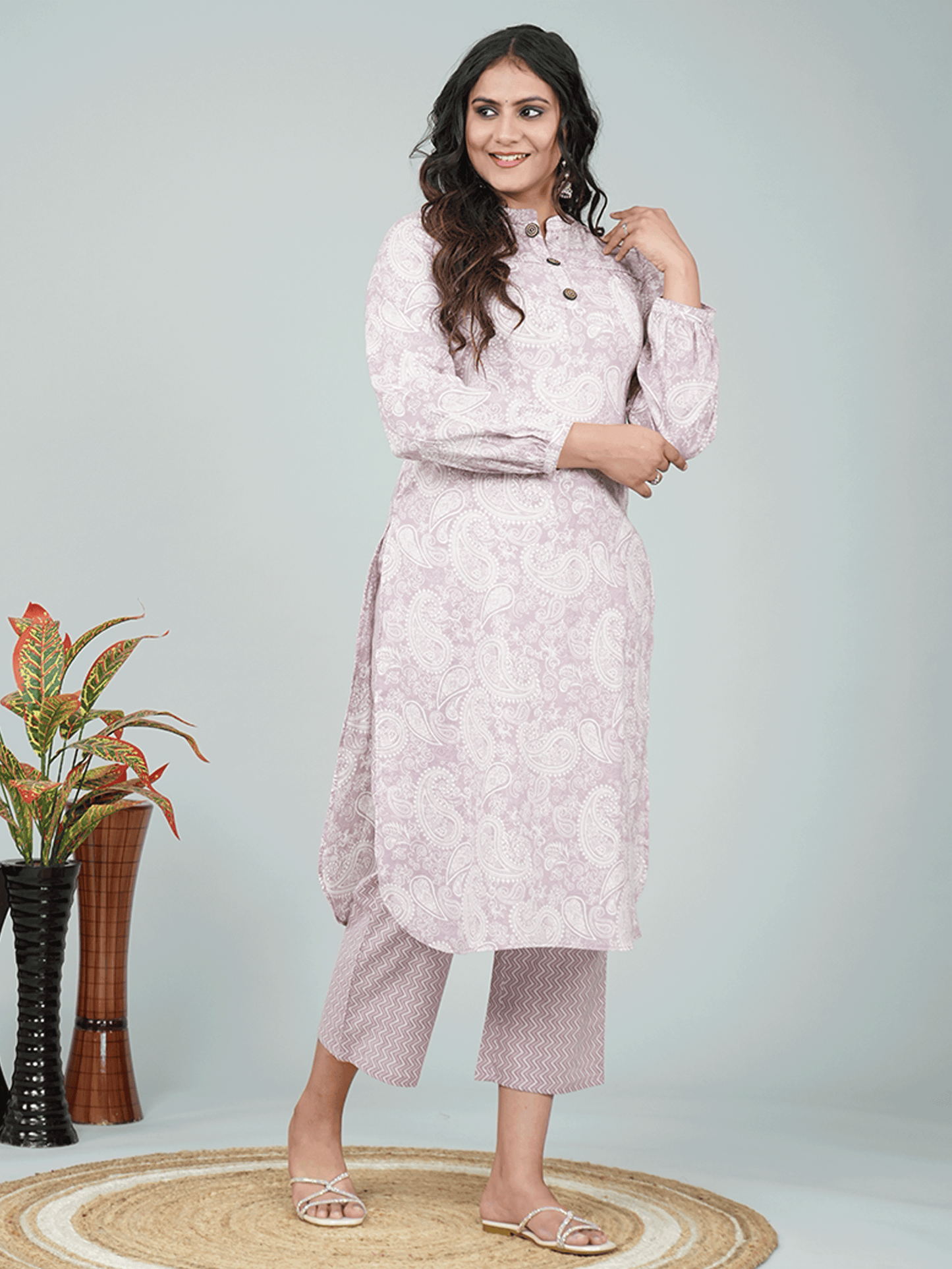 Soft Cotton Paisley Straight Purple Kurta