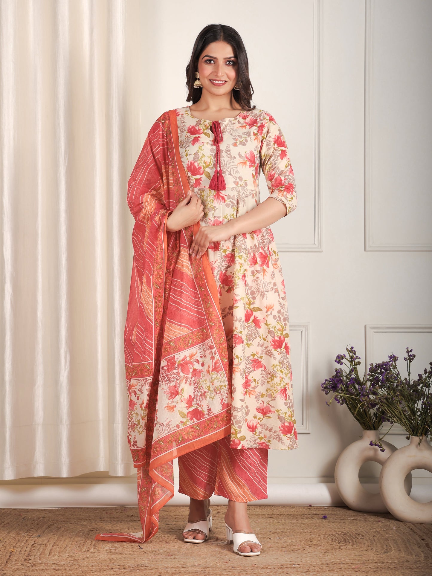 Cotton Voile Striped Pink Dupatta