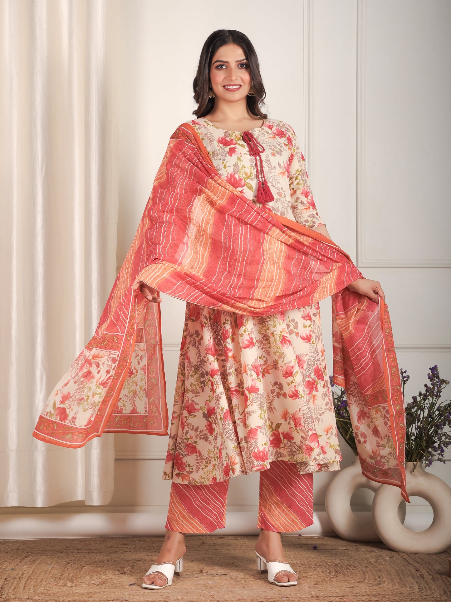 Cotton Voile Striped Pink Dupatta