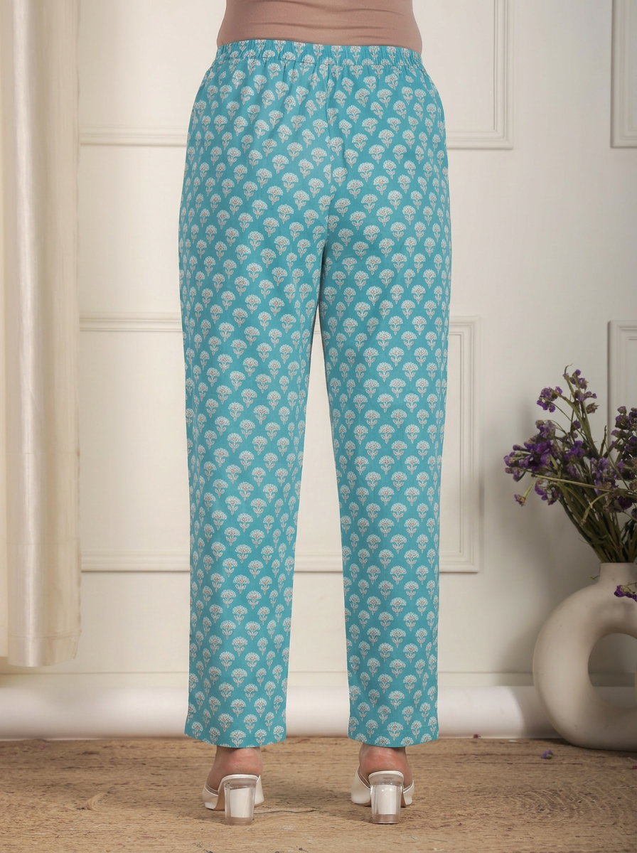 Soft Cotton Floral Straight Blue Kurta