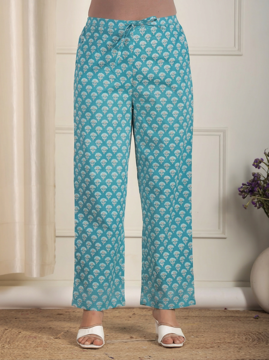 Soft Cotton Floral Straight Blue Kurta