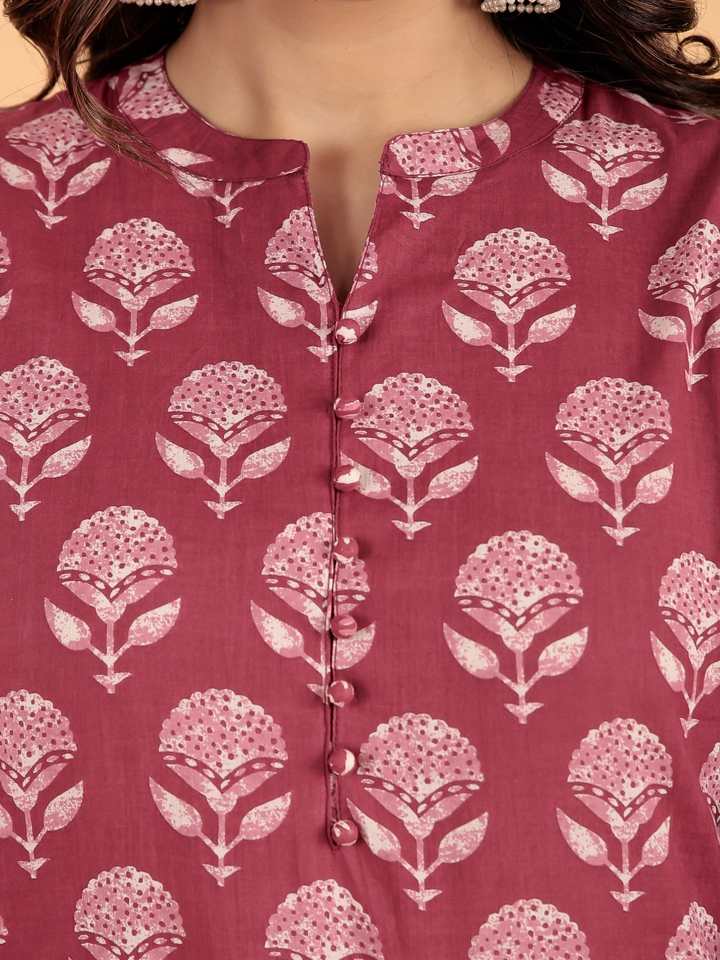 Soft Cotton Block Print Straight Red Kurta