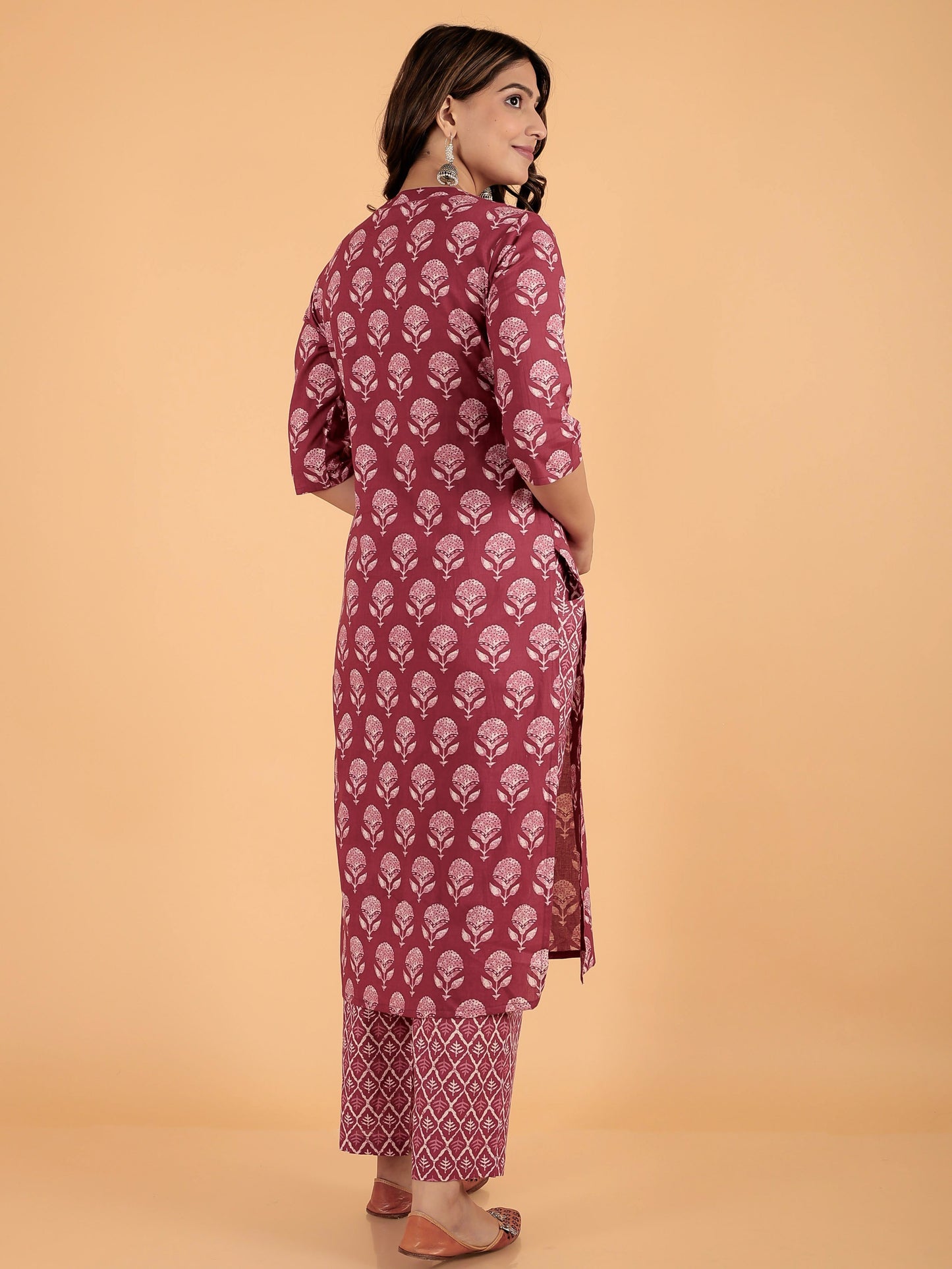 Soft Cotton Block Print Straight Red Kurta