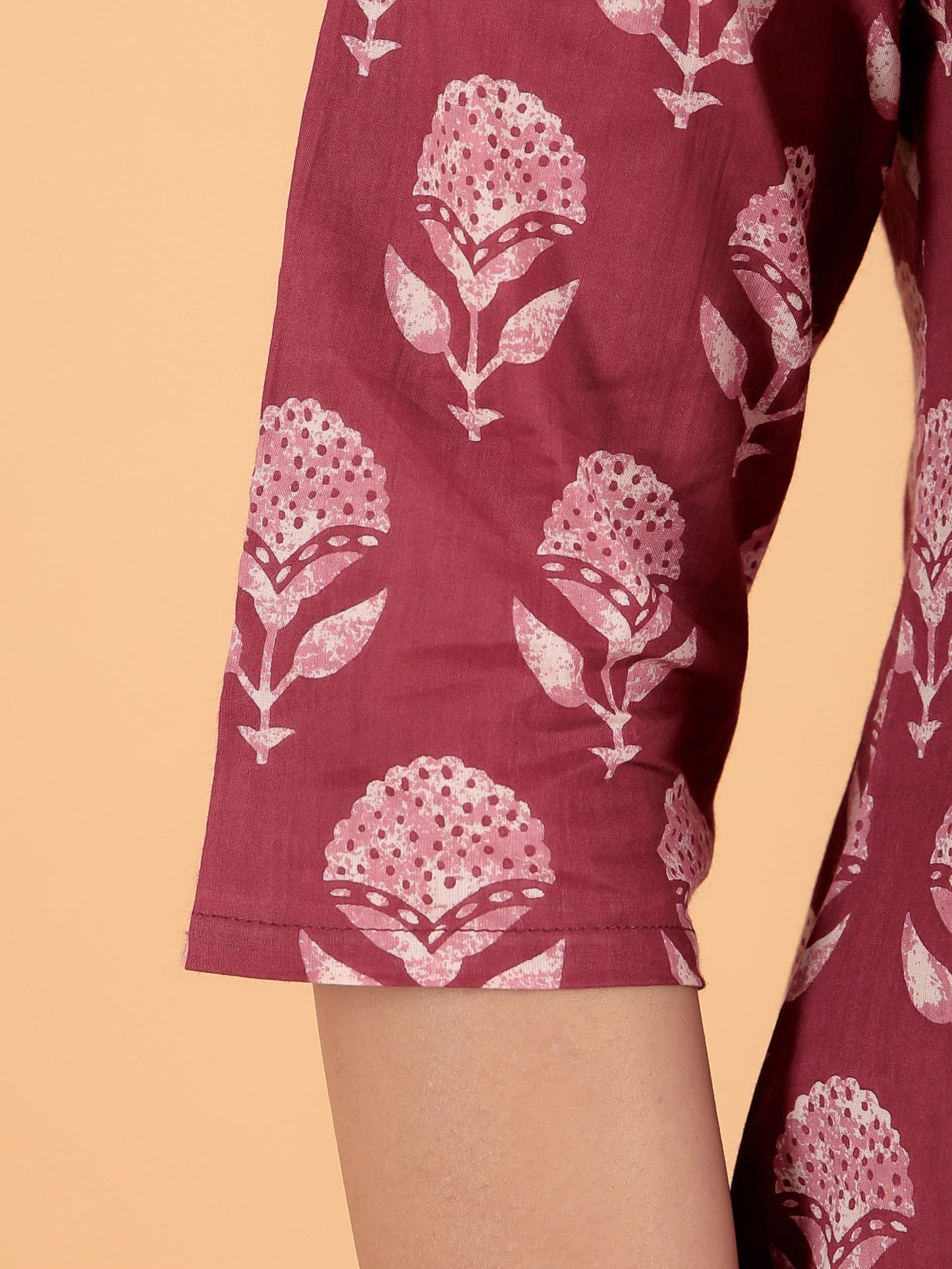 Soft Cotton Block Print Straight Red Kurta