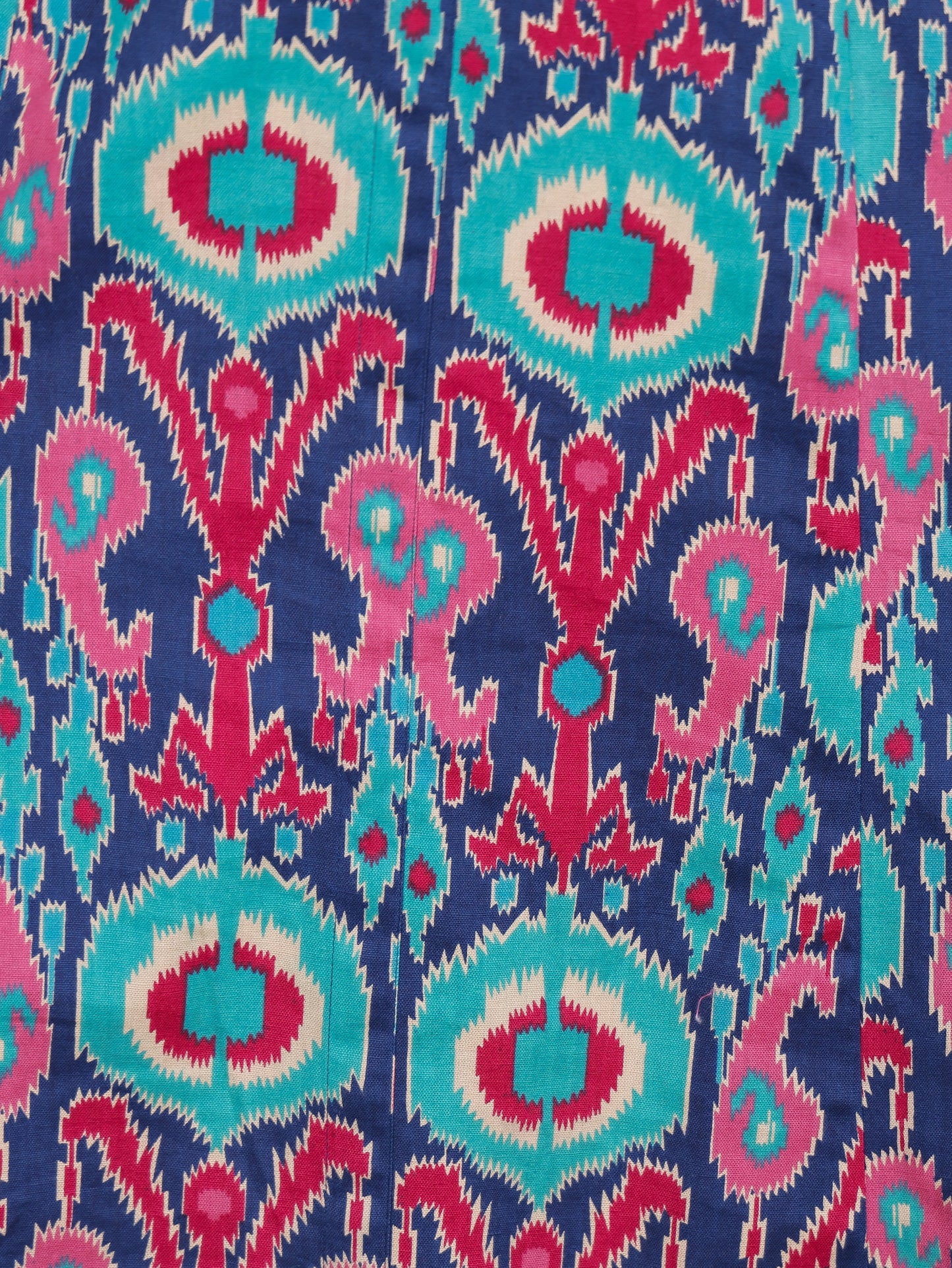 Linen Cotton Ikat A-line Blue Kurta with Necklace