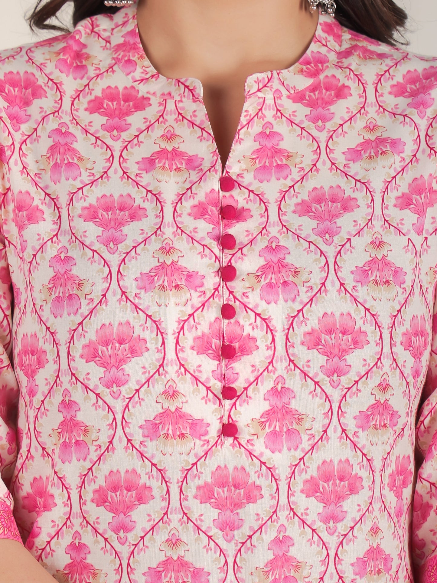 Soft Cotton Floral Straight Pink Kurta