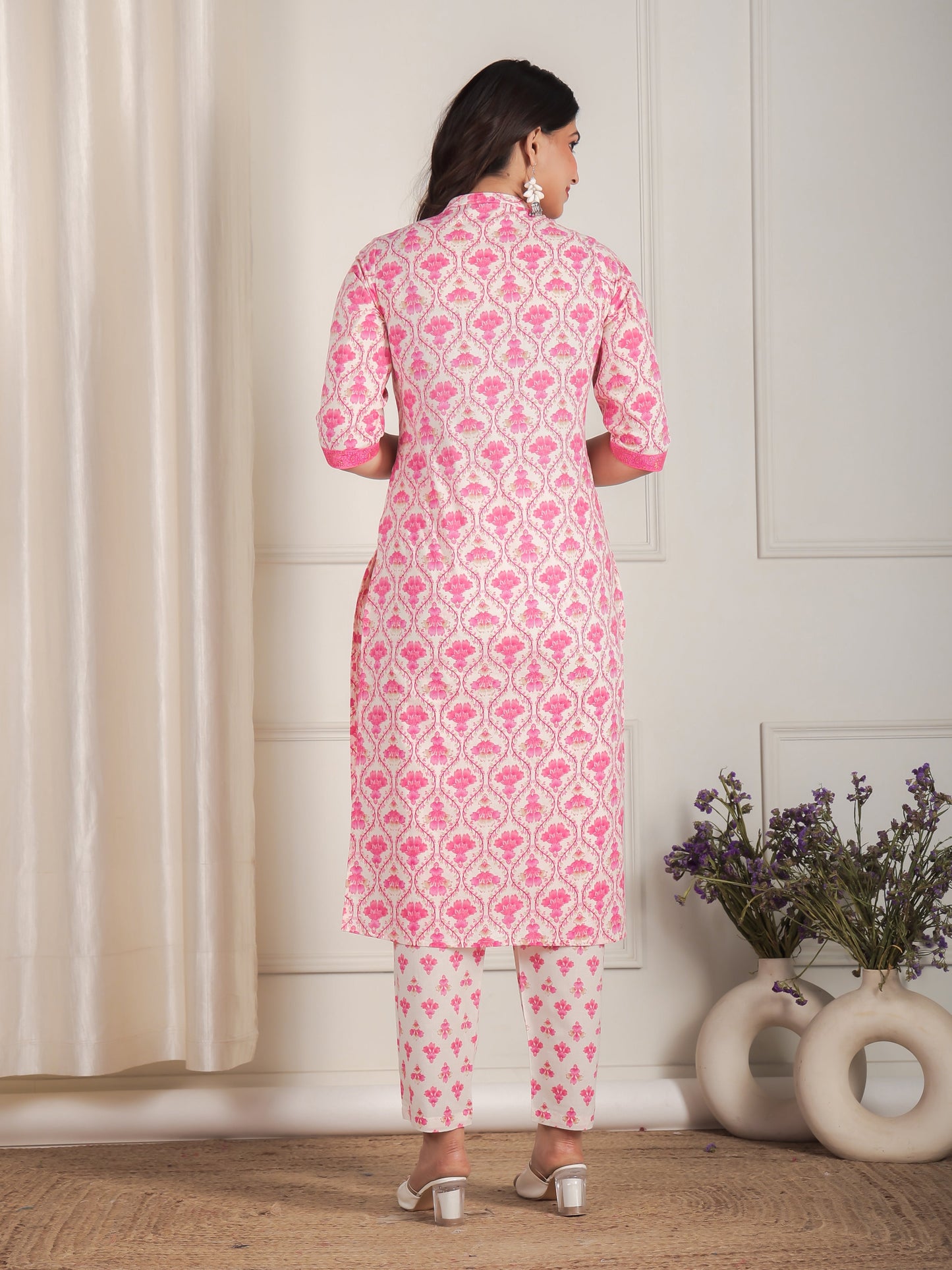 Soft Cotton Floral Straight Pink Kurta
