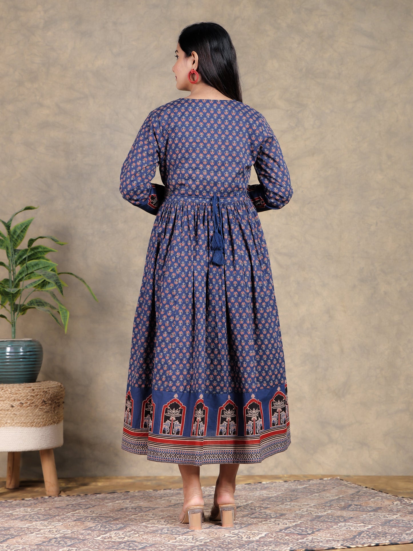 Soft Cotton Butti Anarkali Blue Dress