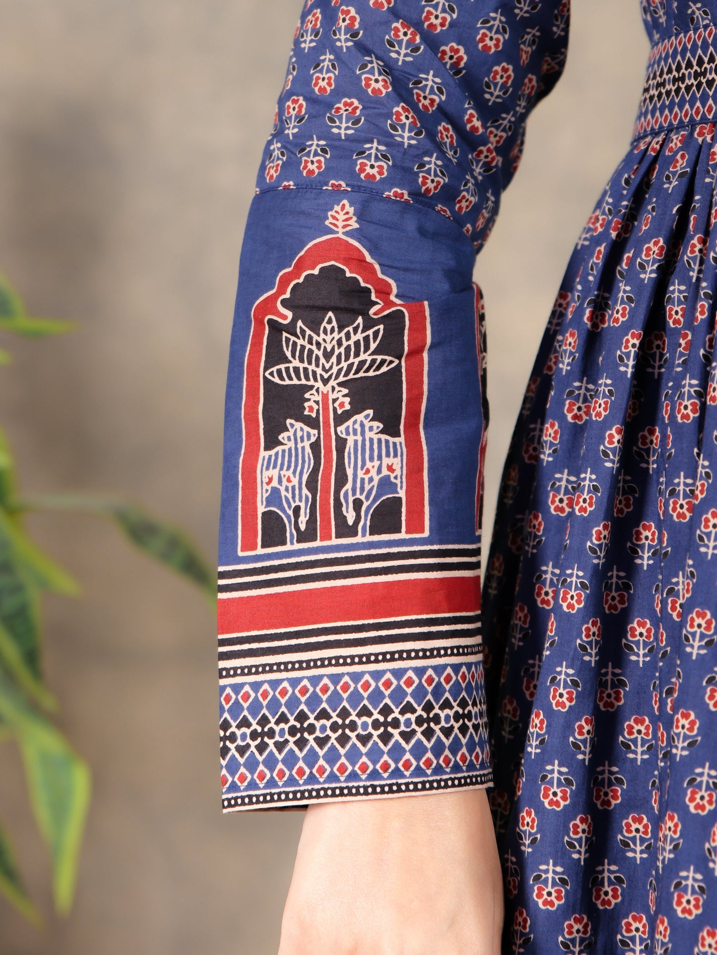 Soft Cotton Butti Anarkali Blue Dress