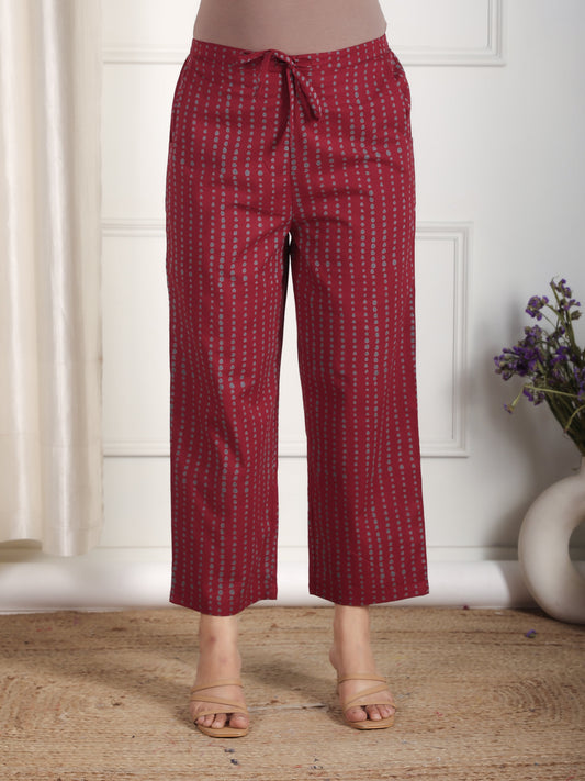 Soft Cotton Floral Maroon Straight Trousers