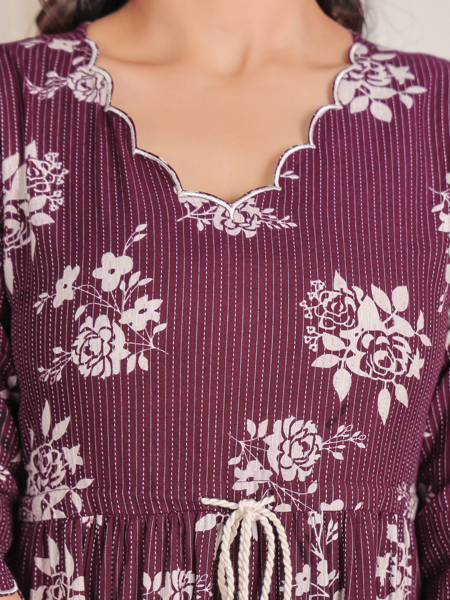 Kantha Cotton Floral A-line Purple Dress