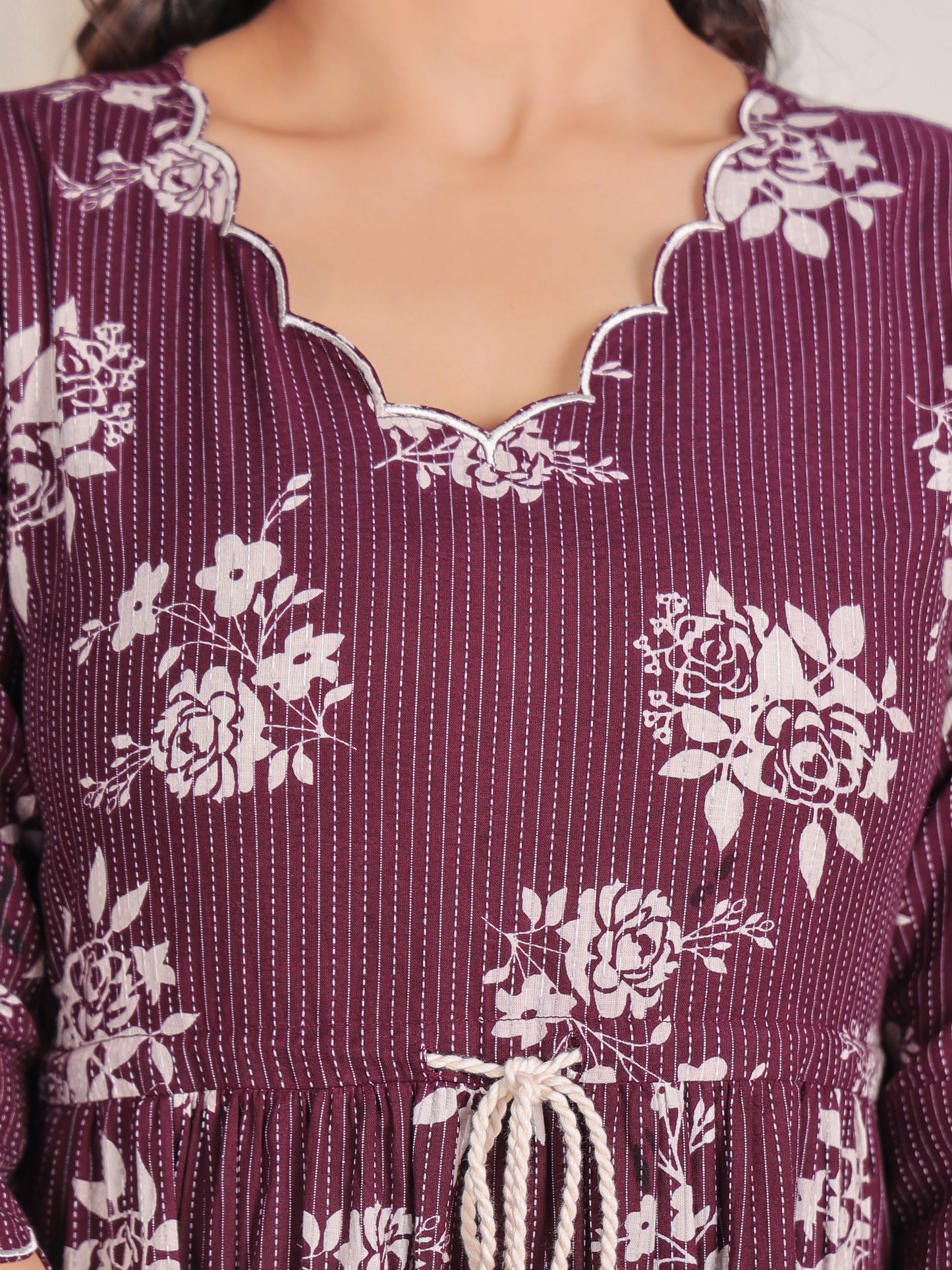 Kantha Cotton Floral A-line Purple Dress