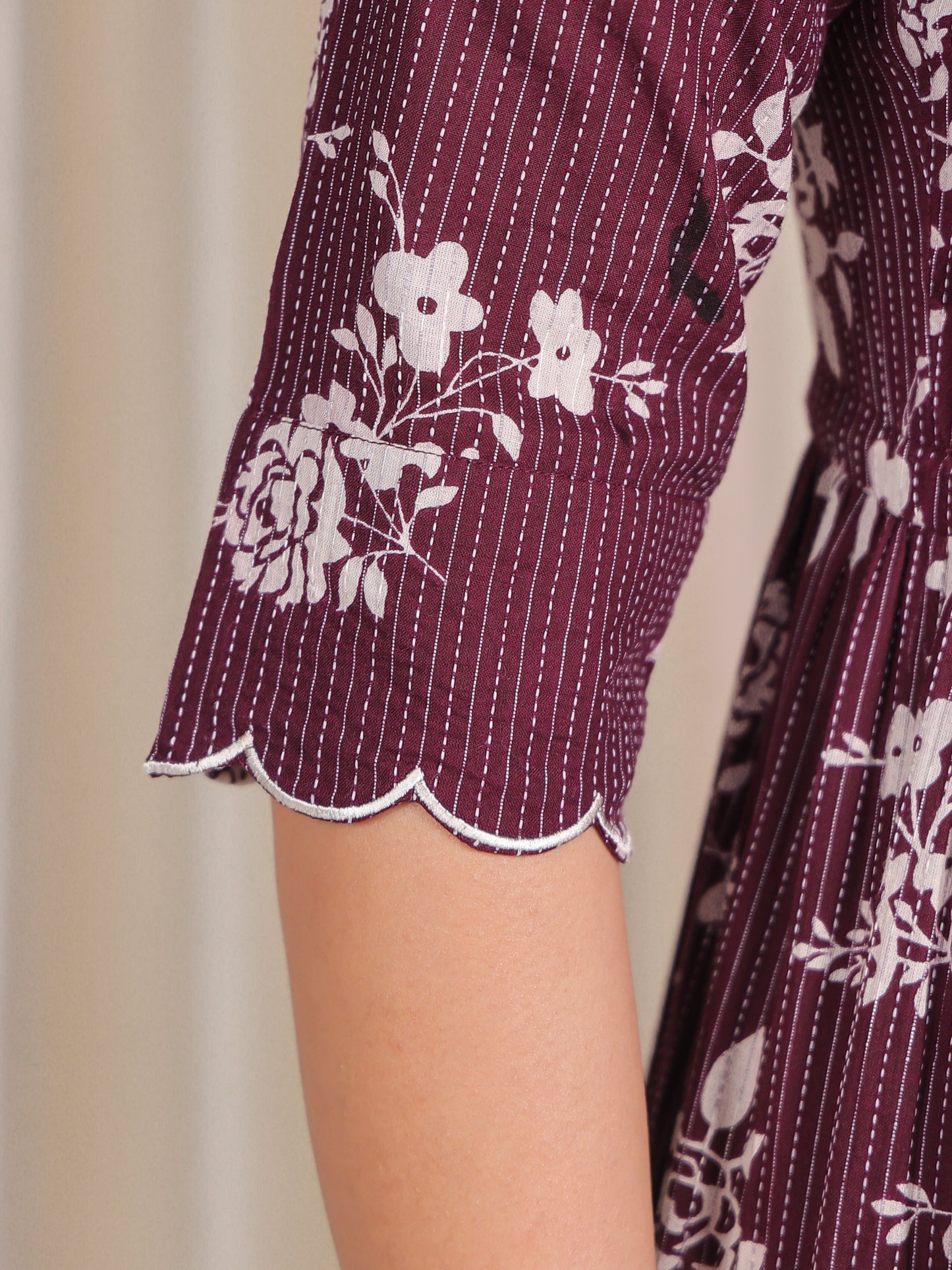 Kantha Cotton Floral A-line Purple Dress