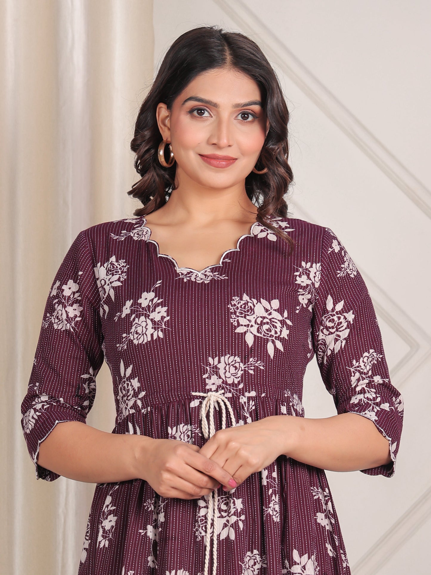 Kantha Cotton Floral A-line Purple Dress