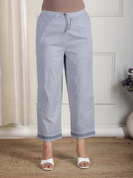 Soft Cotton Chevron Grey Straight Trousers
