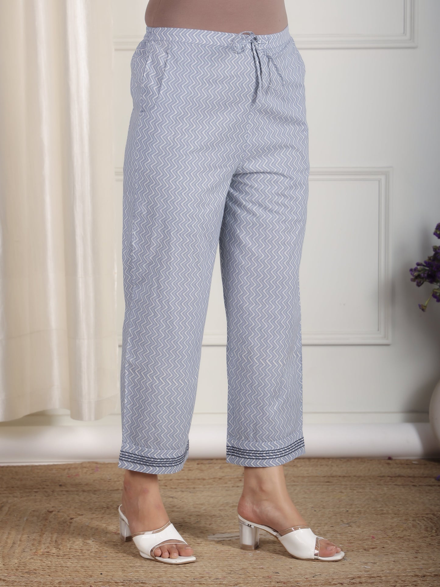 Soft Cotton Chevron Grey Straight Trousers