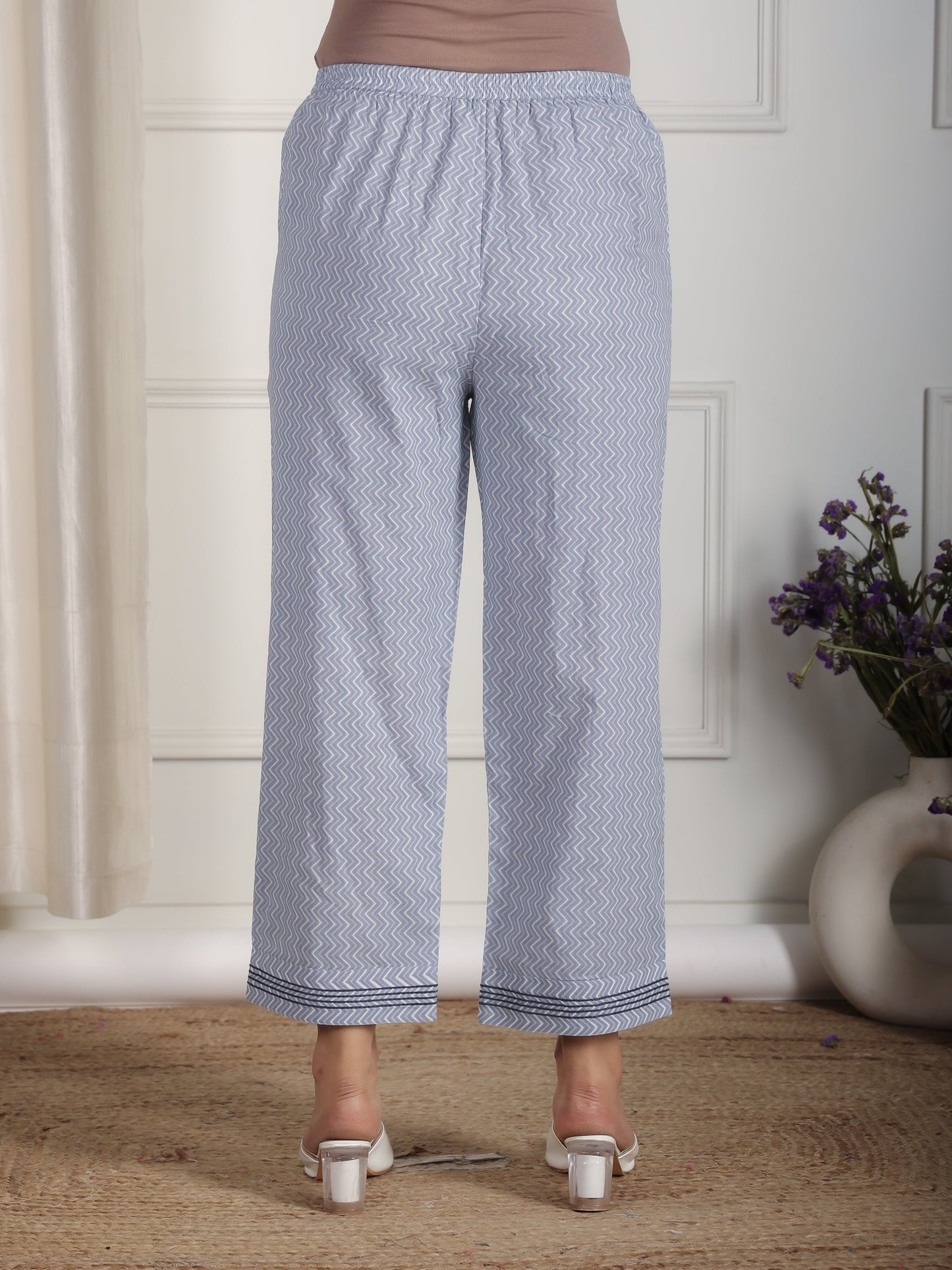 Soft Cotton Chevron Grey Straight Trousers