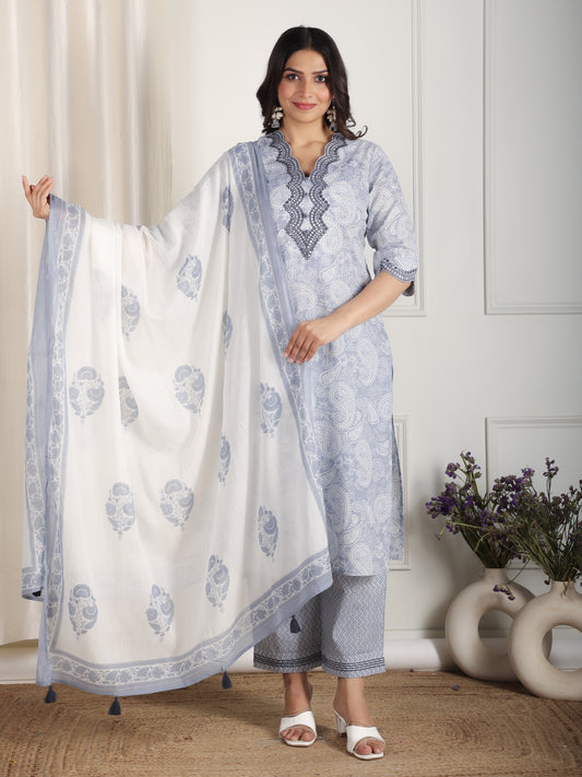 Cotton Voile Paisley White Dupatta