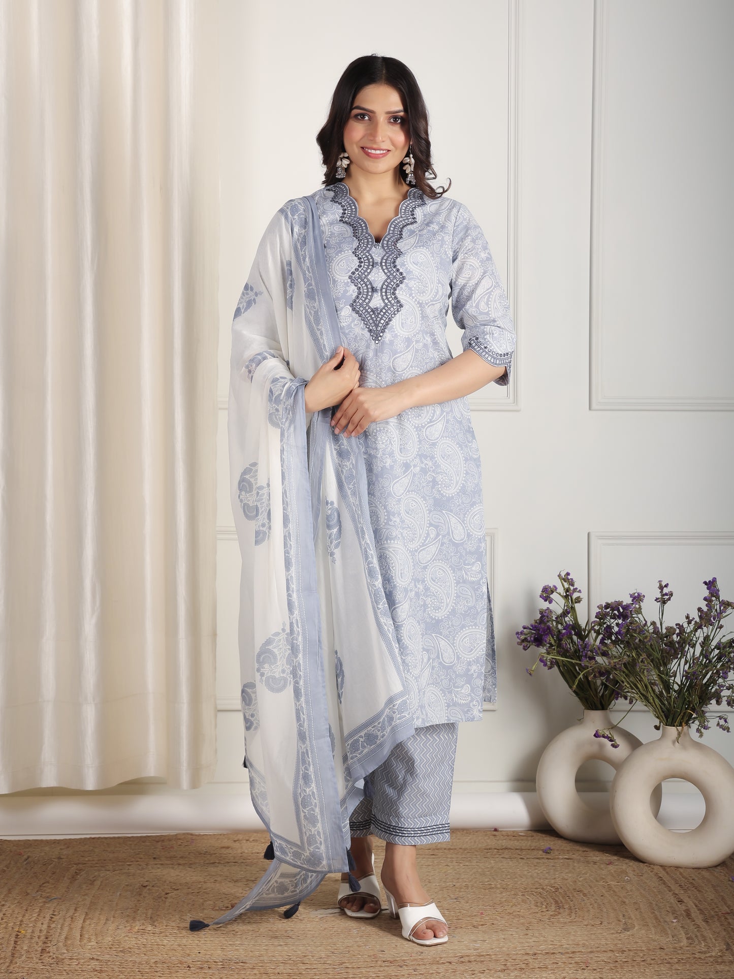 Cotton Voile Paisley White Dupatta