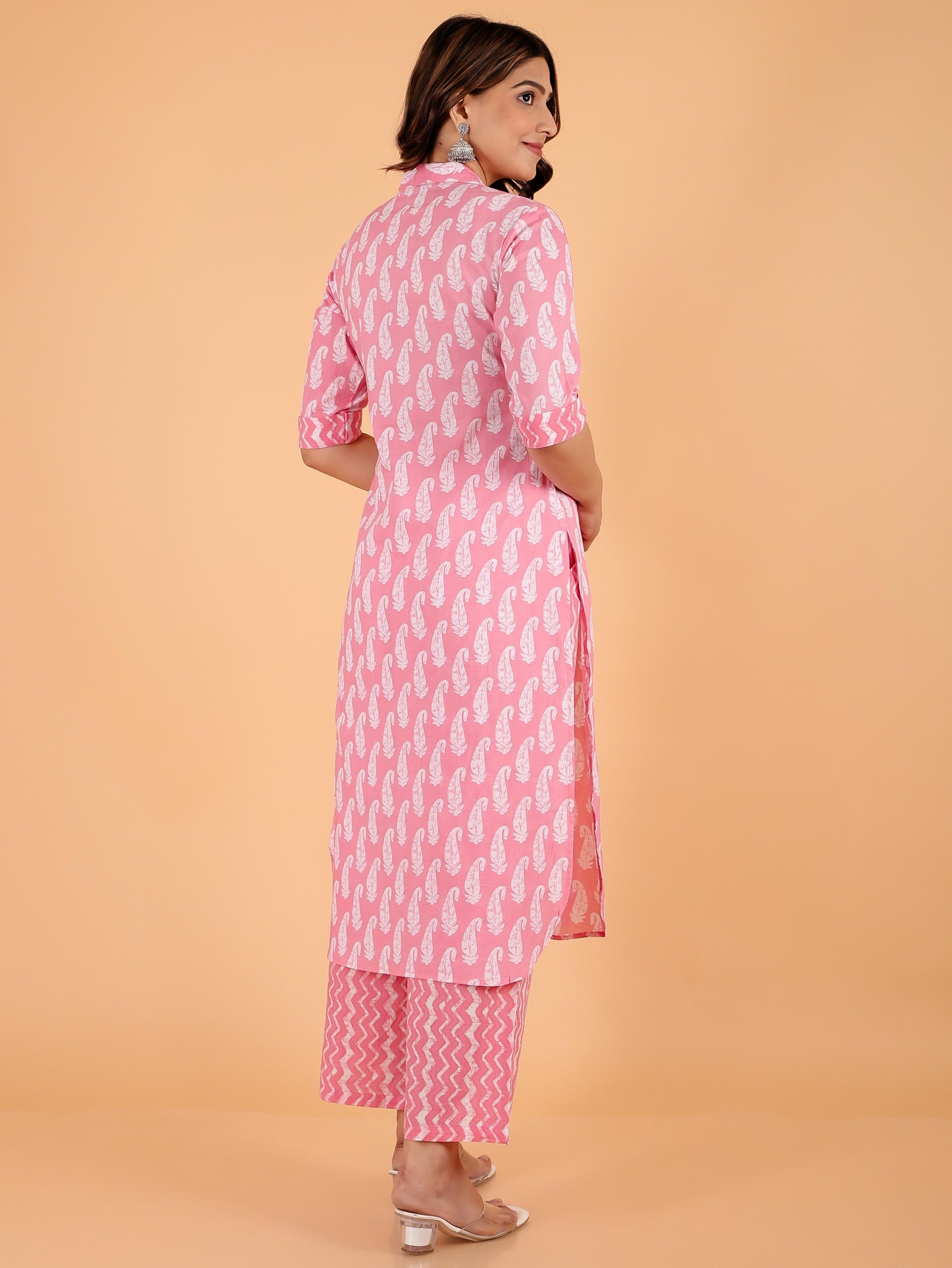 Soft Cotton Paisley Pathani Pink Kurta