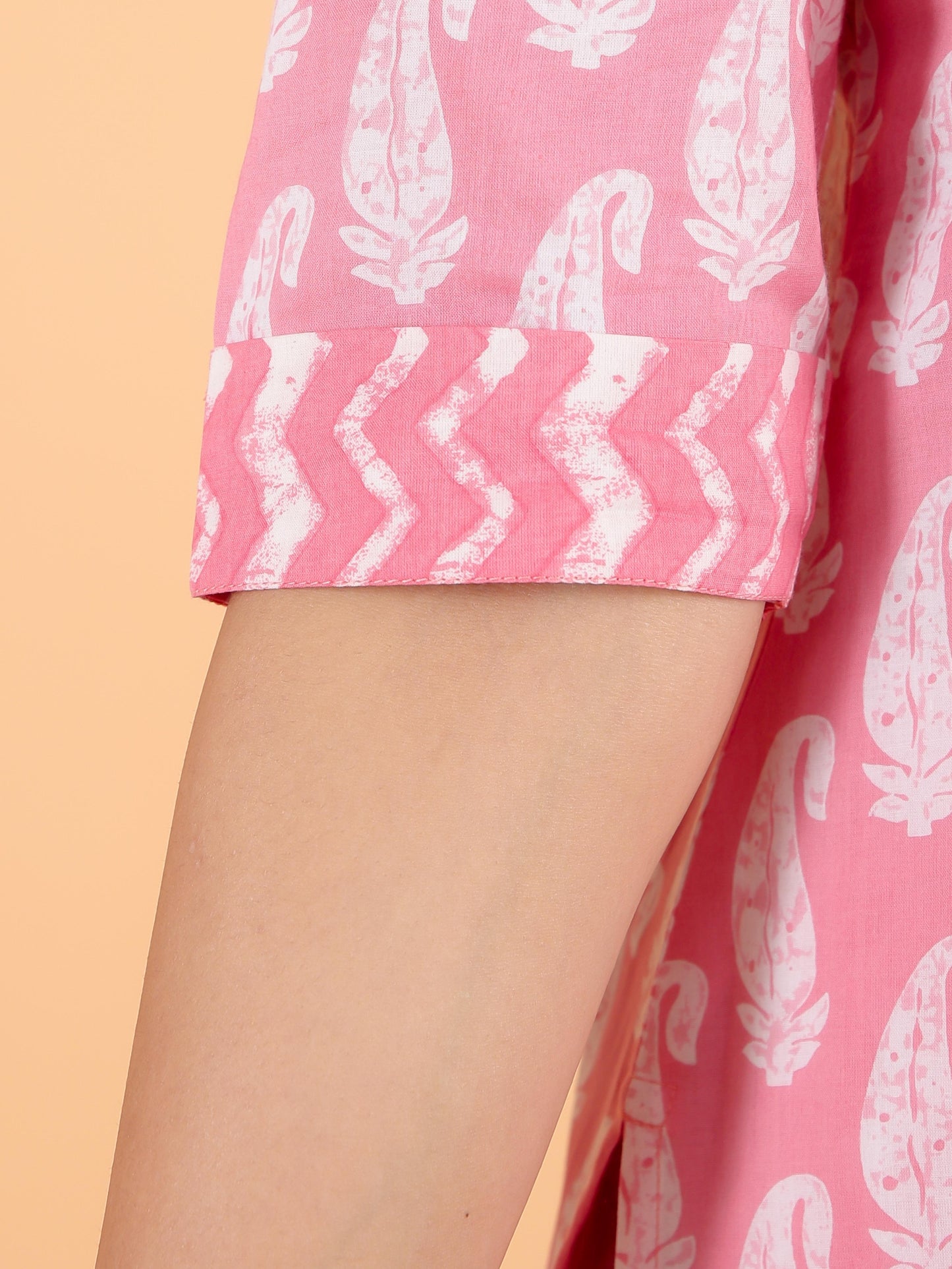 Soft Cotton Paisley Pathani Pink Kurta