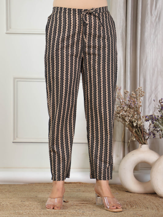 Soft Cotton Striped Black Tapered Trousers