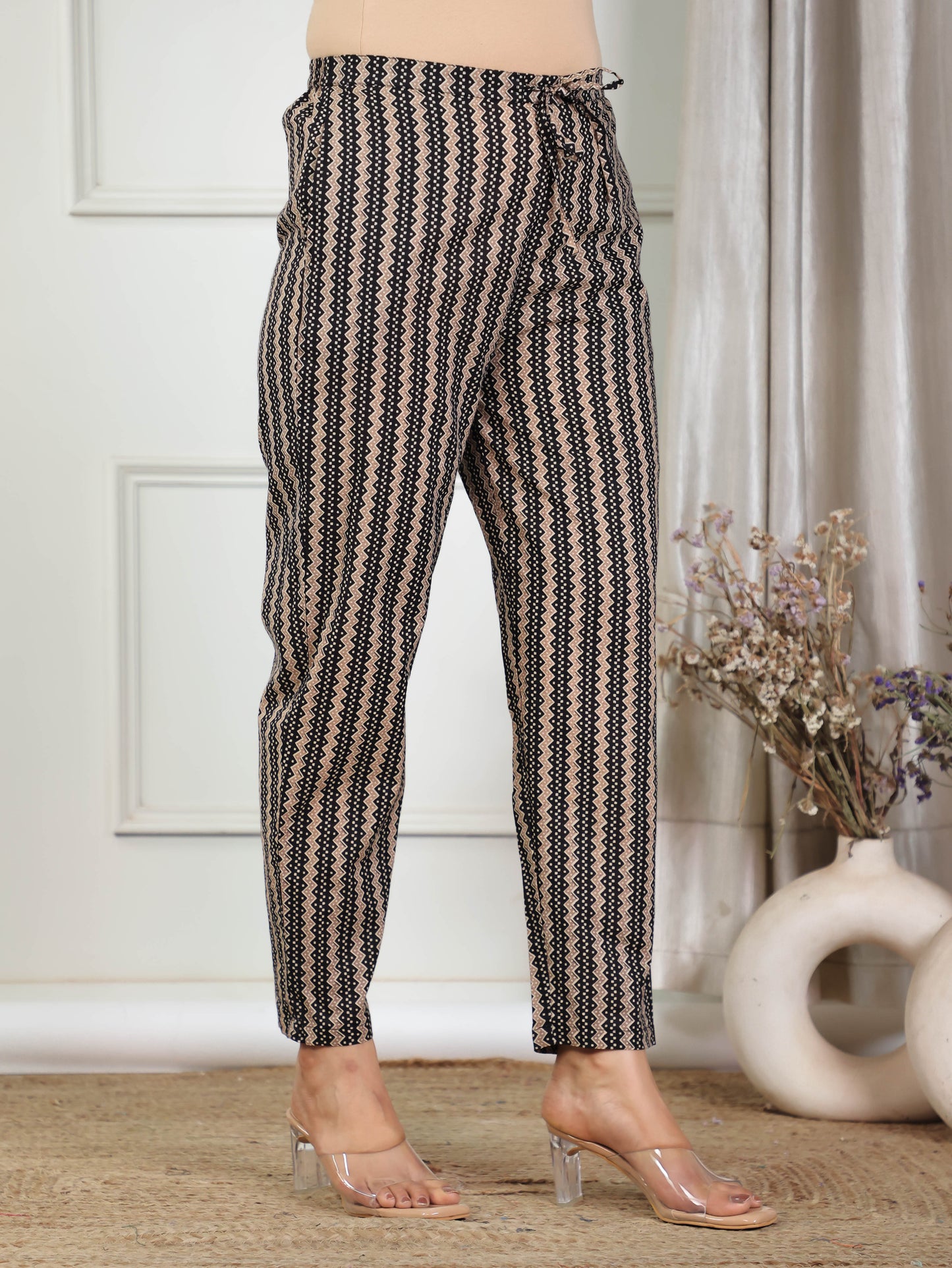 Soft Cotton Striped Black Tapered Trousers