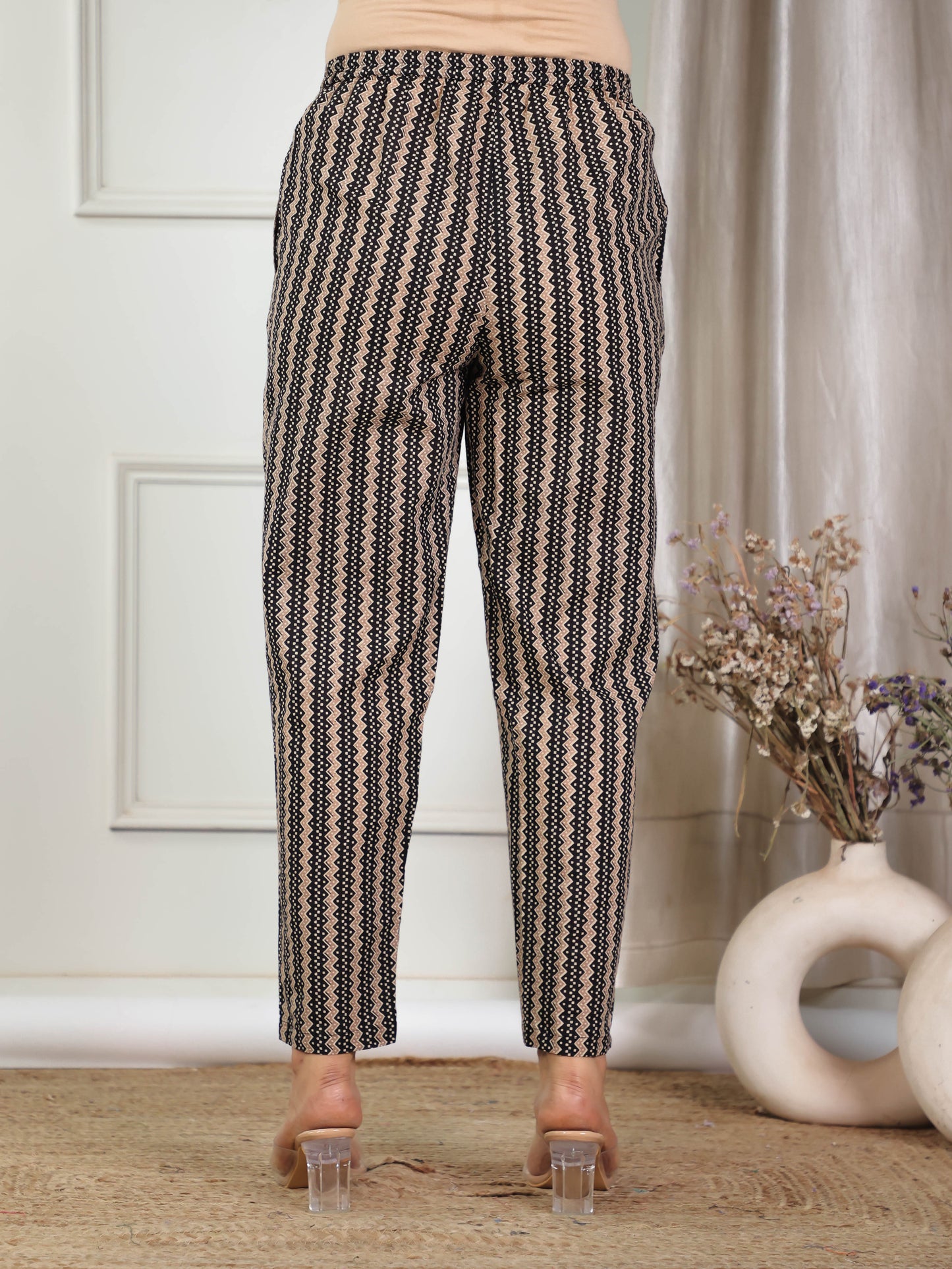 Soft Cotton Striped Black Tapered Trousers