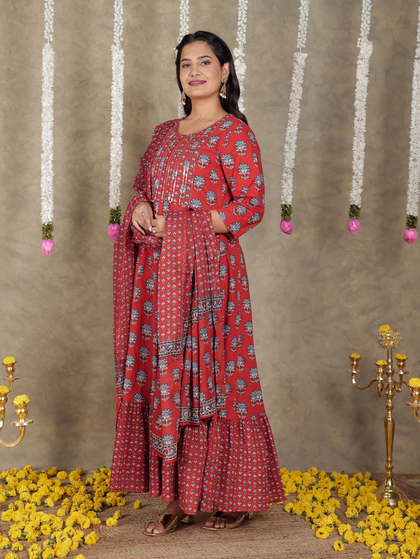 Cotton Voile Block Print Red Dupatta