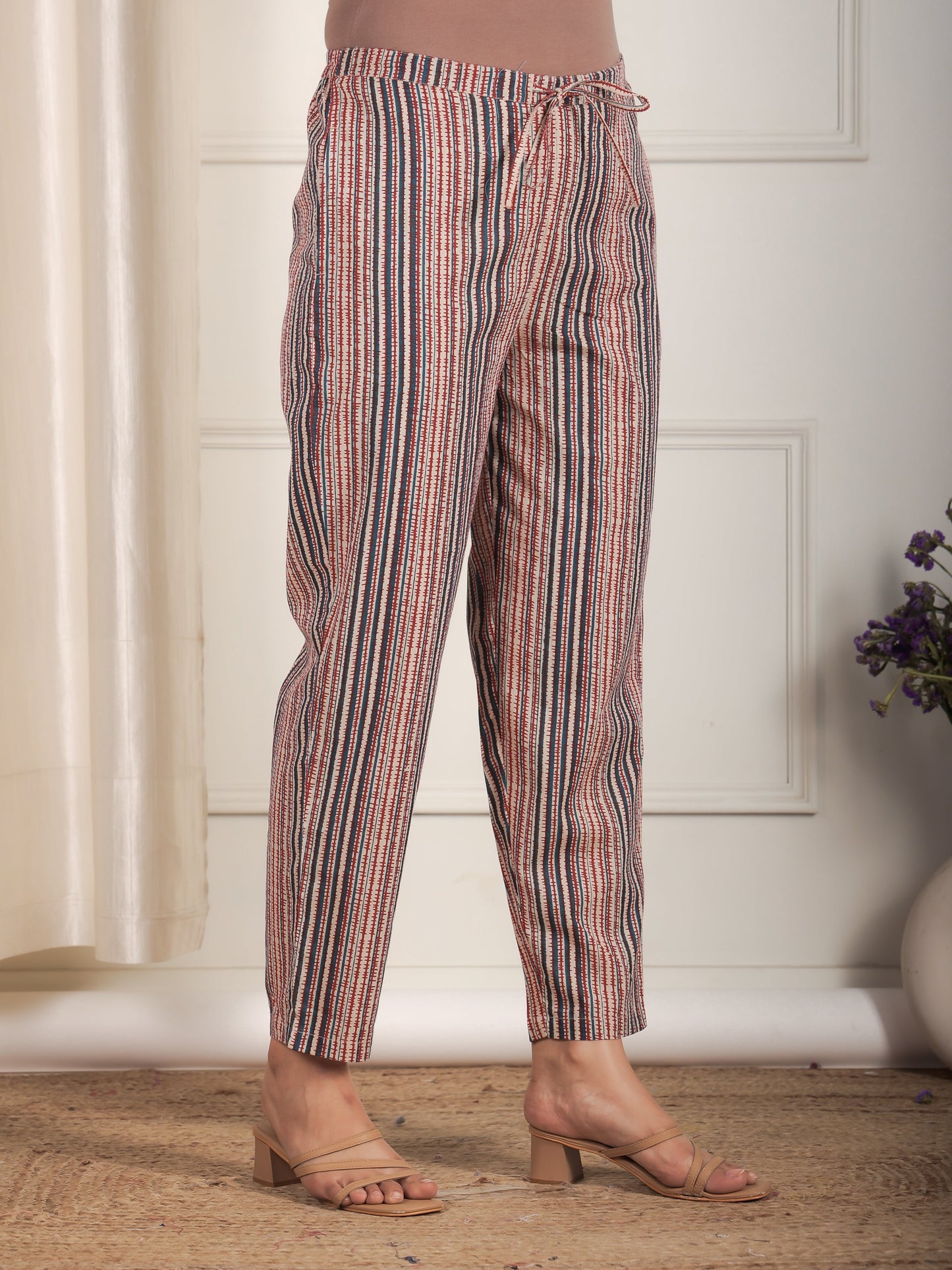 Soft Cotton Striped Blue Tapered Trousers