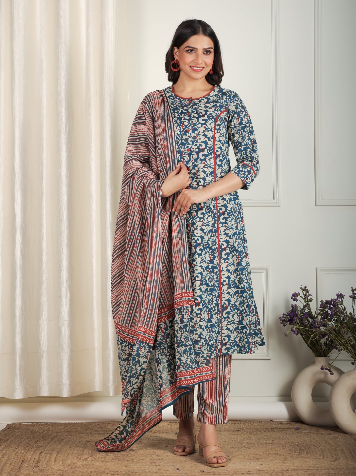 Cotton Voile Striped Blue Dupatta