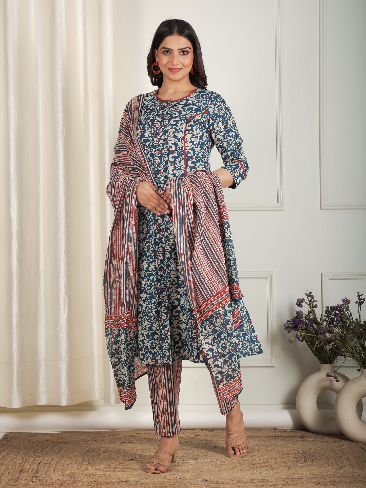 Cotton Voile Striped Blue Dupatta