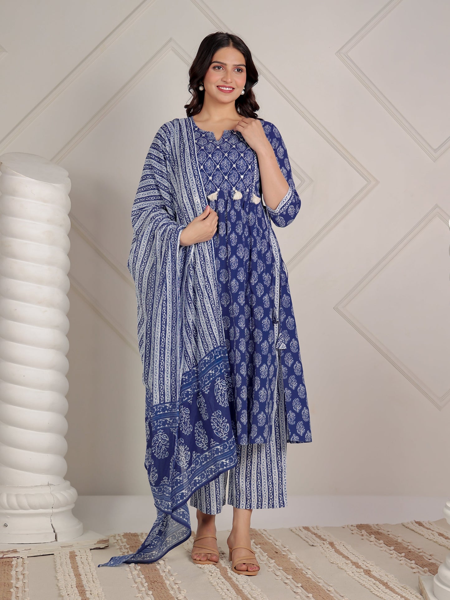 Cotton Voile Striped Blue Dupatta