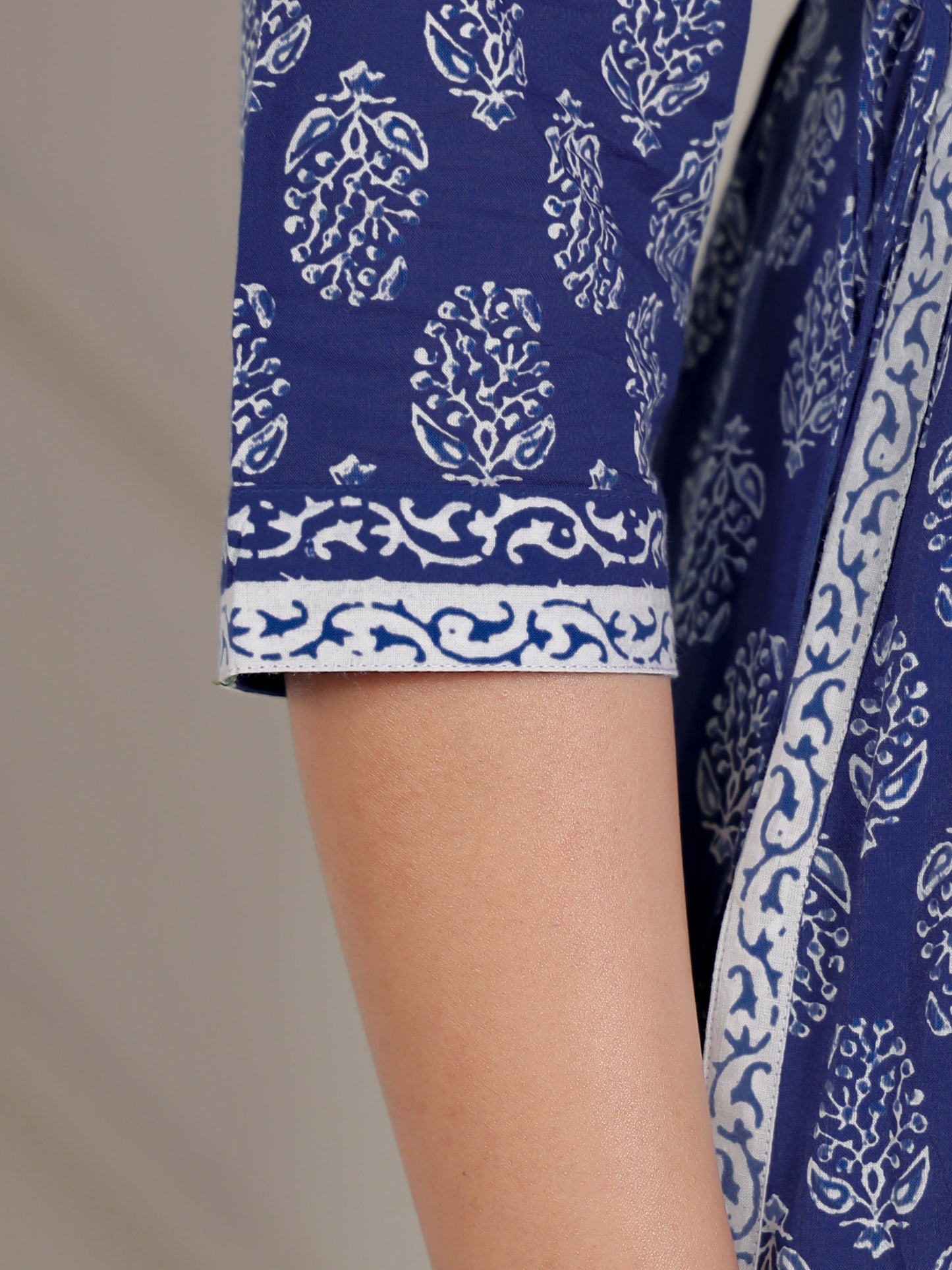 Embroidered Soft Cotton Butti A-line Blue Kurta